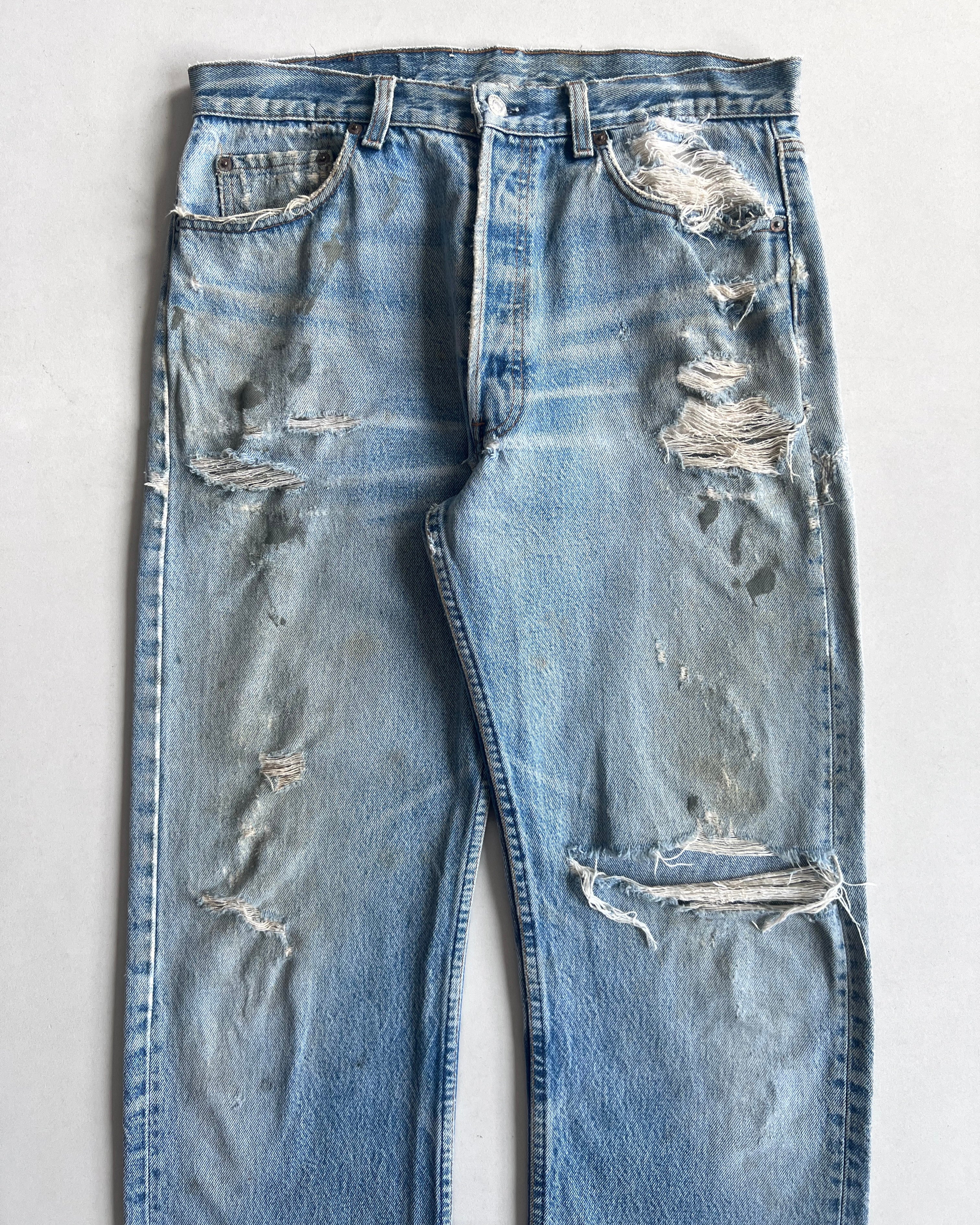 1980S FADED WASHED LEVI'S 501 DISTRESSED JEANS (33)