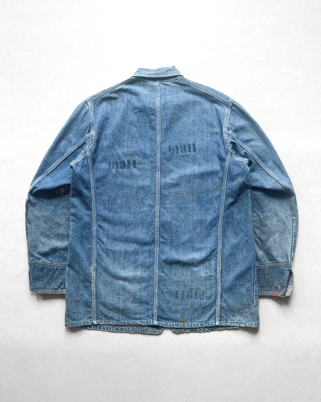 1940S OSHKOSH B'GOSH STENCILLED DENIM CHORE JACKET (L)