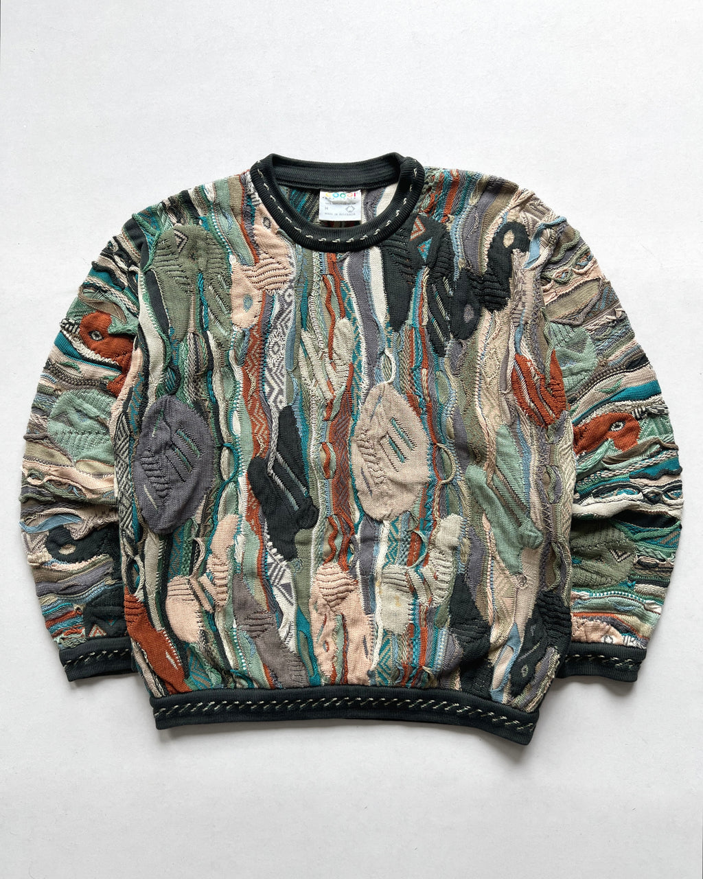 1980S COOGI EARTH TONE 3D KNIT SWEATER (M)
