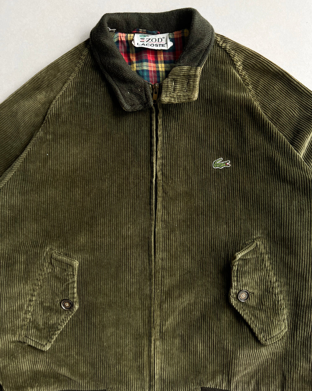 1980S OLIVE LACOSTE CORDUROY HARRINGTON JACKET (M)