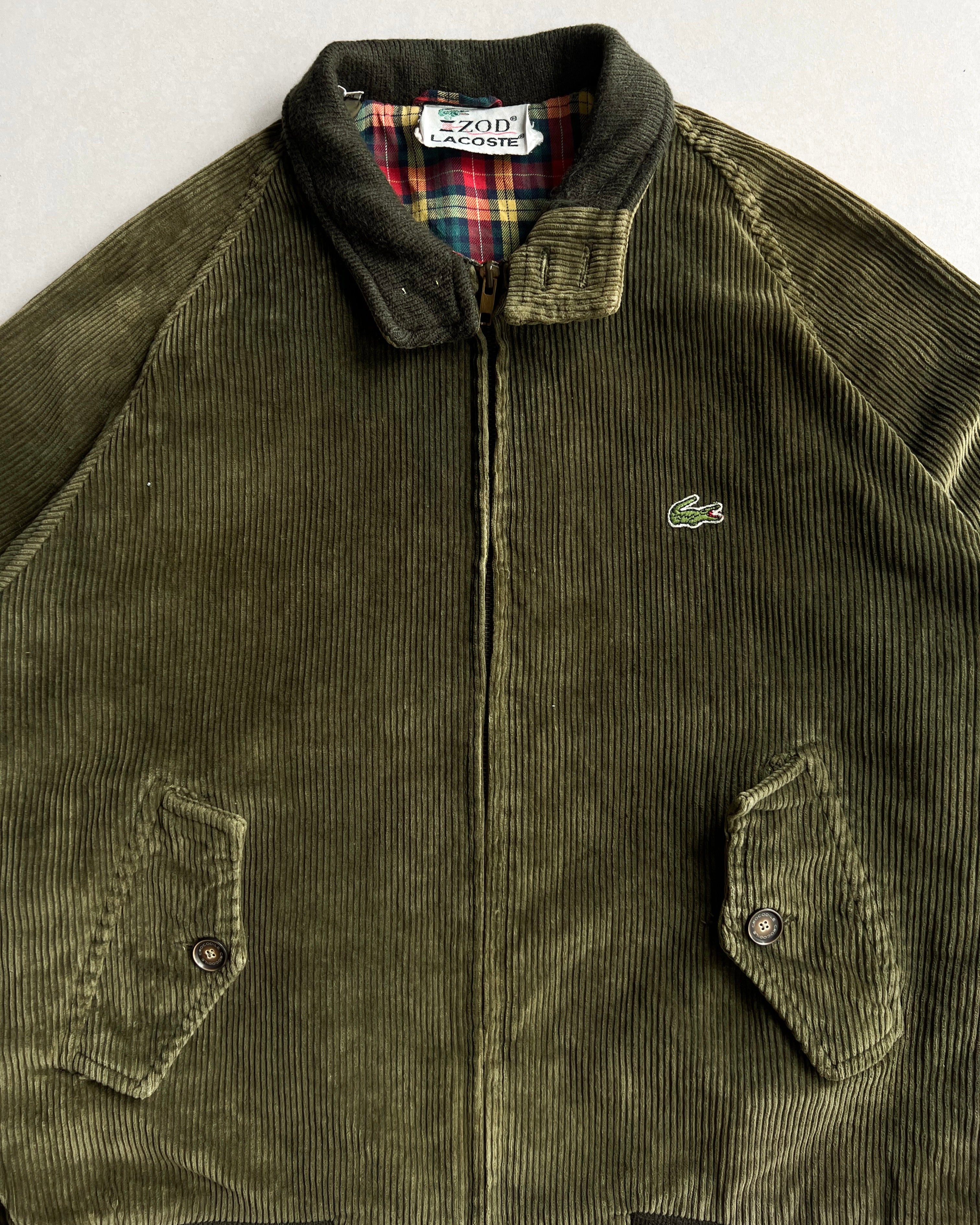 1980S OLIVE LACOSTE CORDUROY HARRINGTON JACKET (M)
