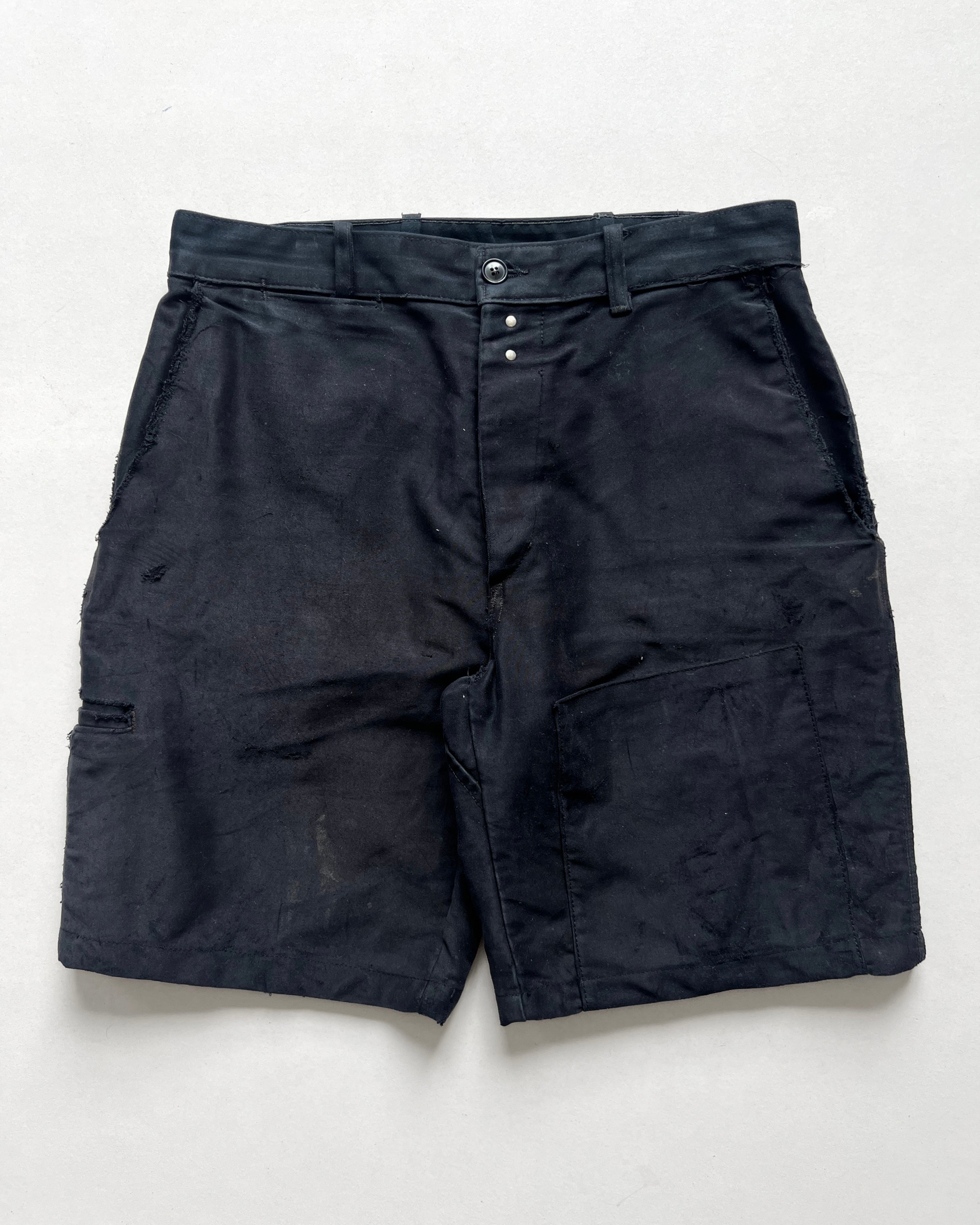 1970S BLACK MOLESKIN FRENCH WORK SHORTS (34)