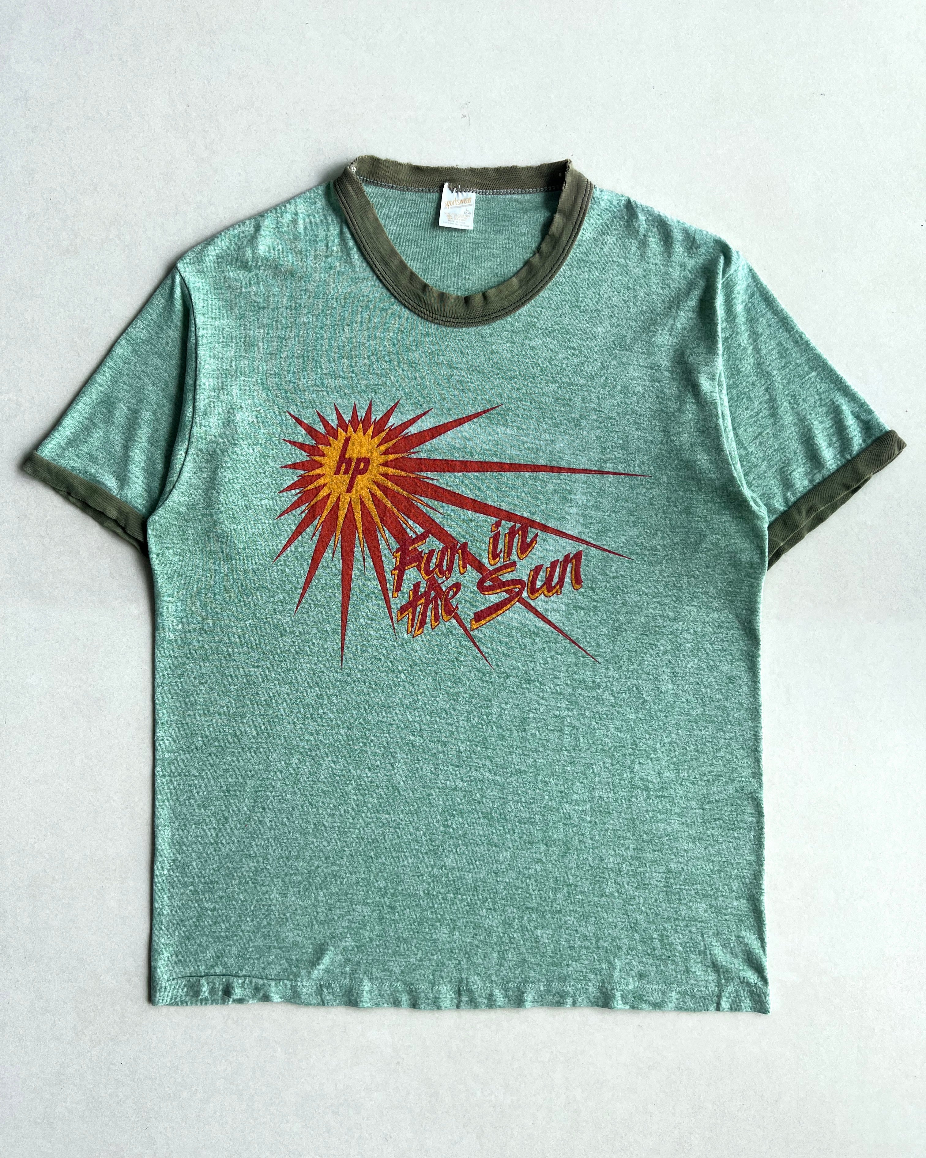 1980S 'FUN IN THE SUN' SINGLE STITCH RINGER TEE (L)