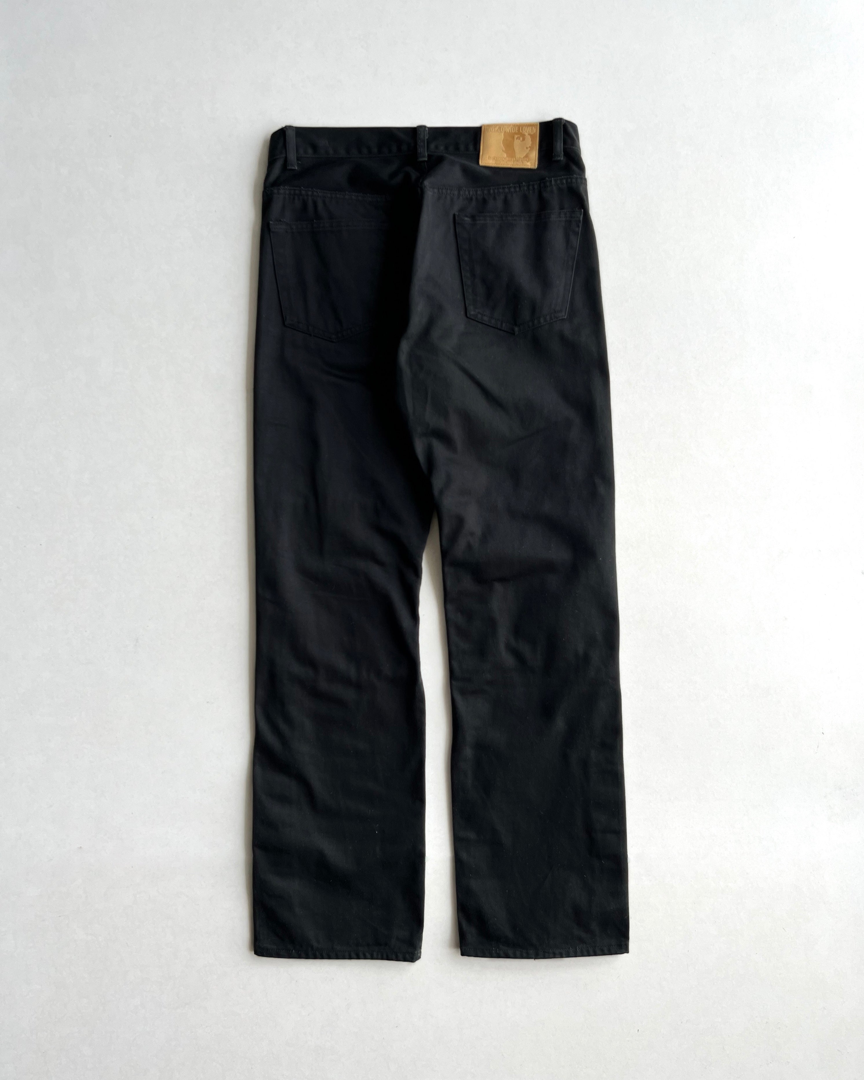 2000S BLACK LEATHER DOUBLE KNEE FLARE TROUSERS (32X32)