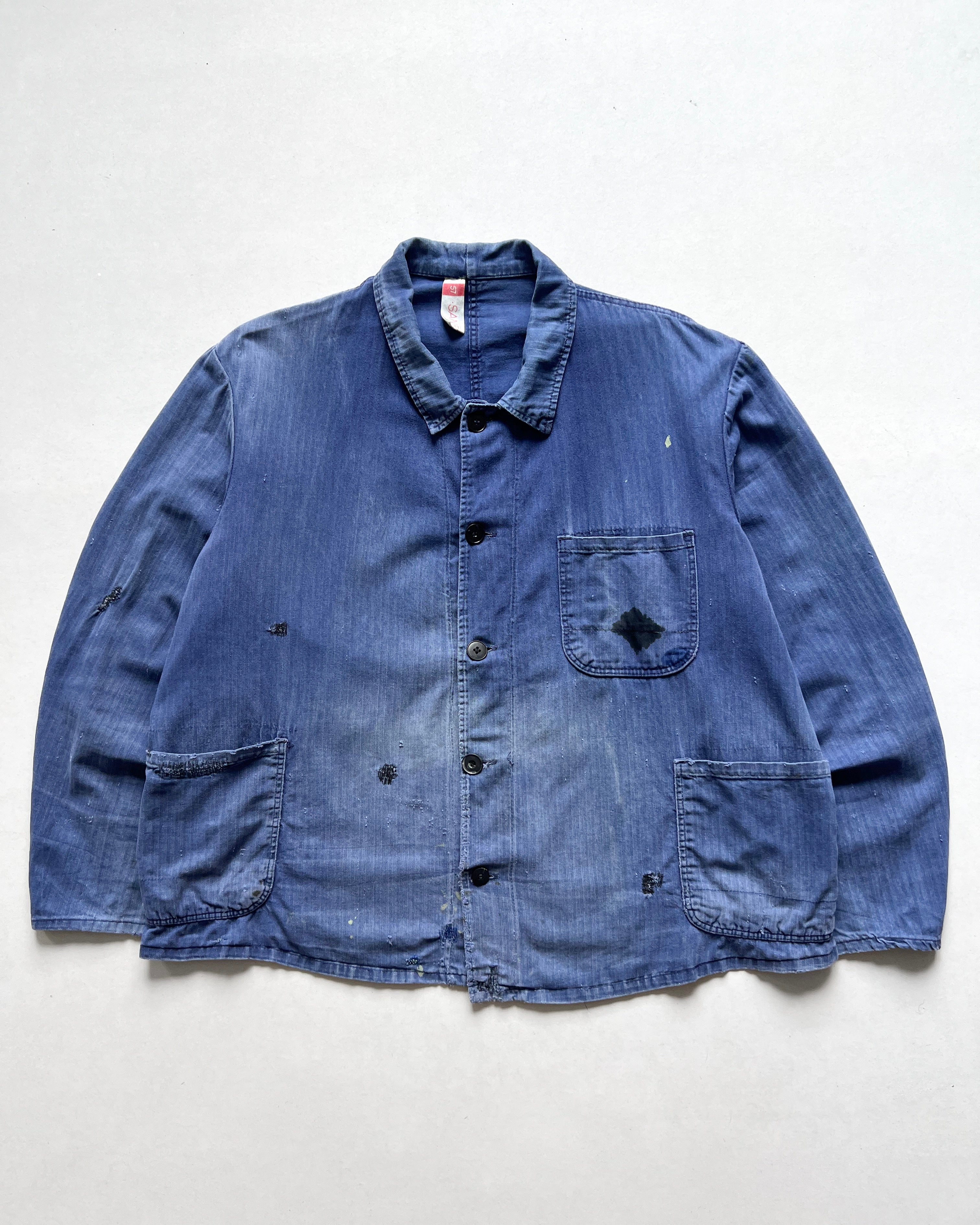 1960S SUN FADED HBT FRENCH WORK CHORE JACKET (L)