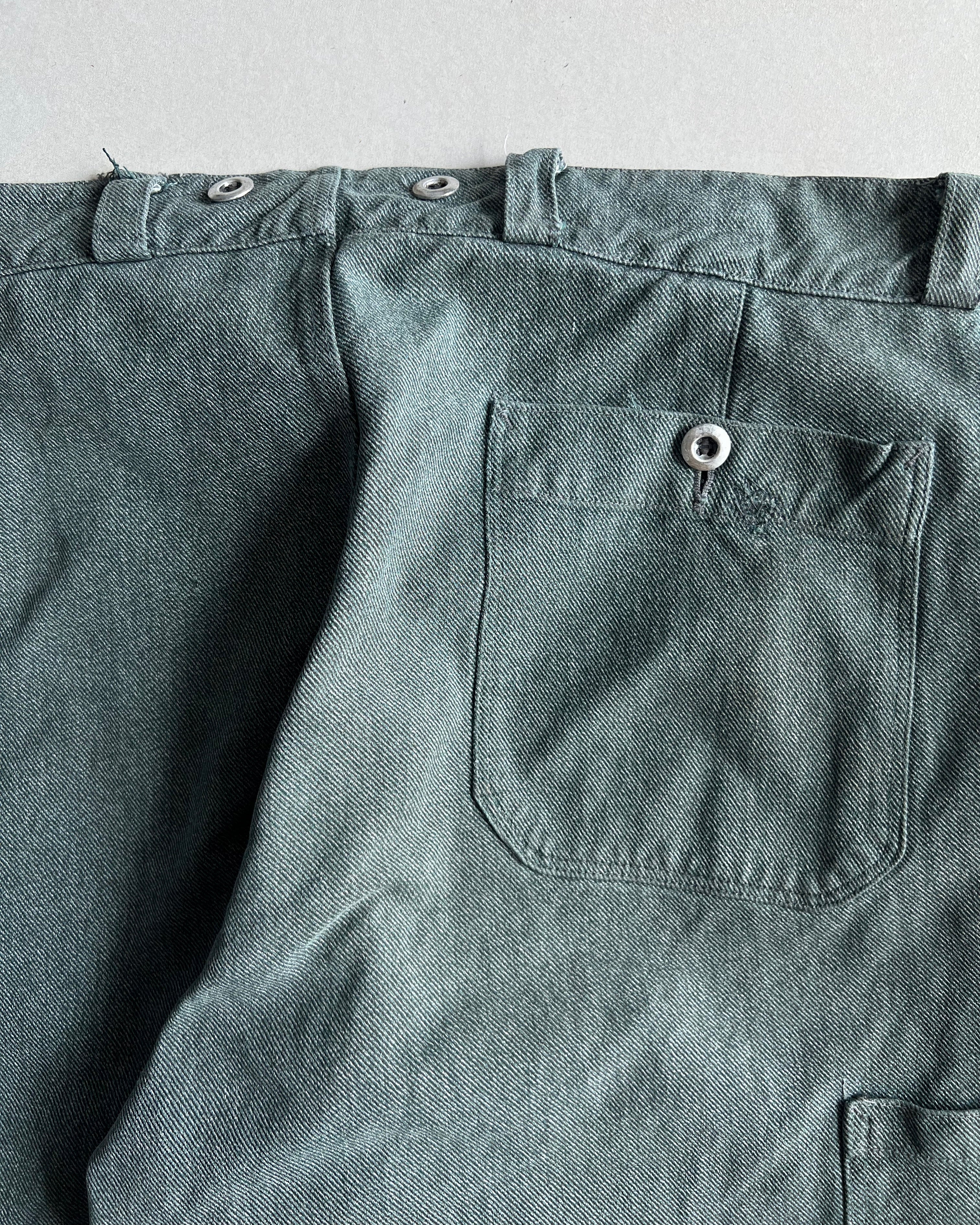 1960S SALT AND PEPPER SINGLE KNEE FRENCH BAKER PANTS (36X31)