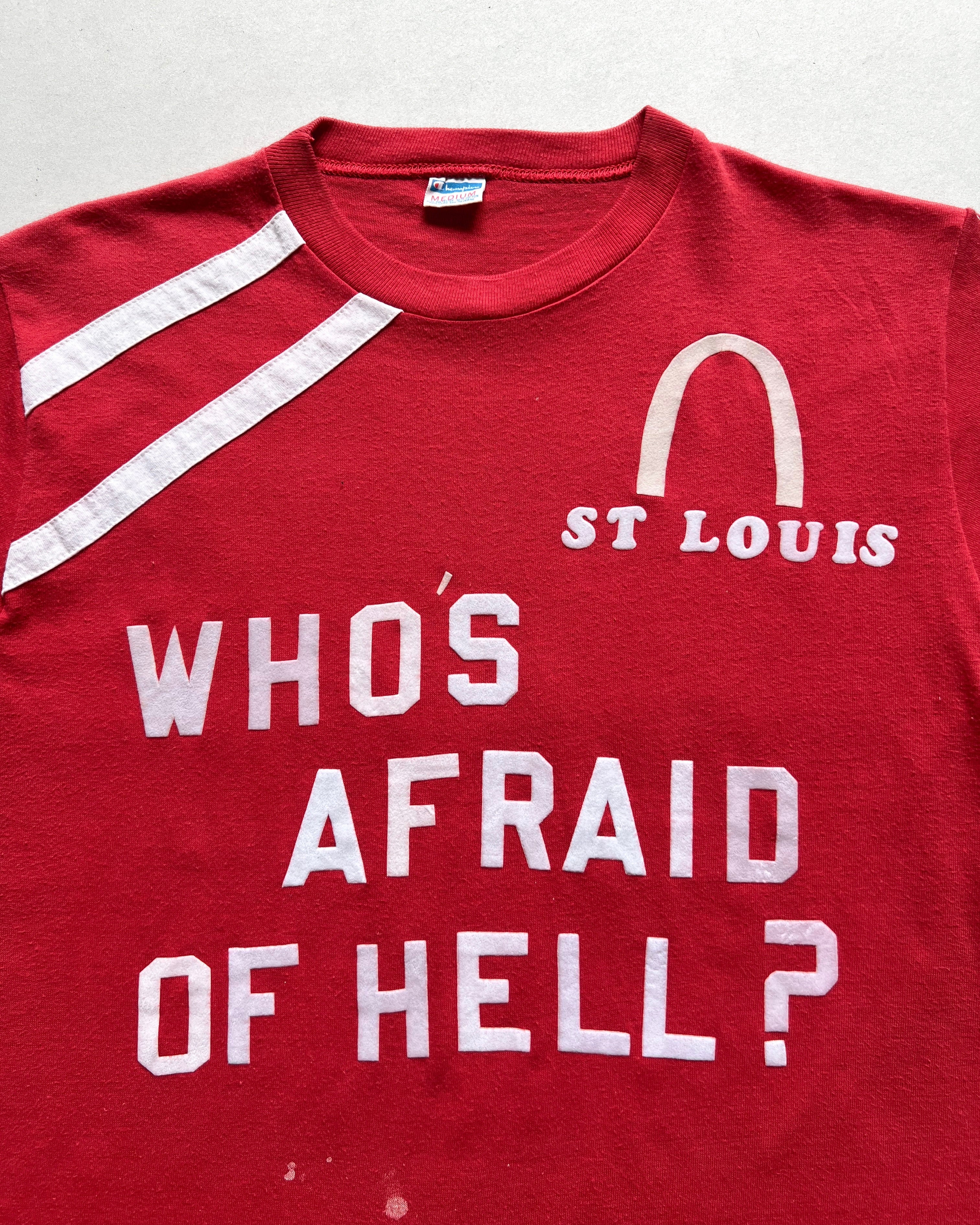 1970S CHAMPION 'WHO'S AFRAID OF HELL?' SINGLE STITCH TEE (M)
