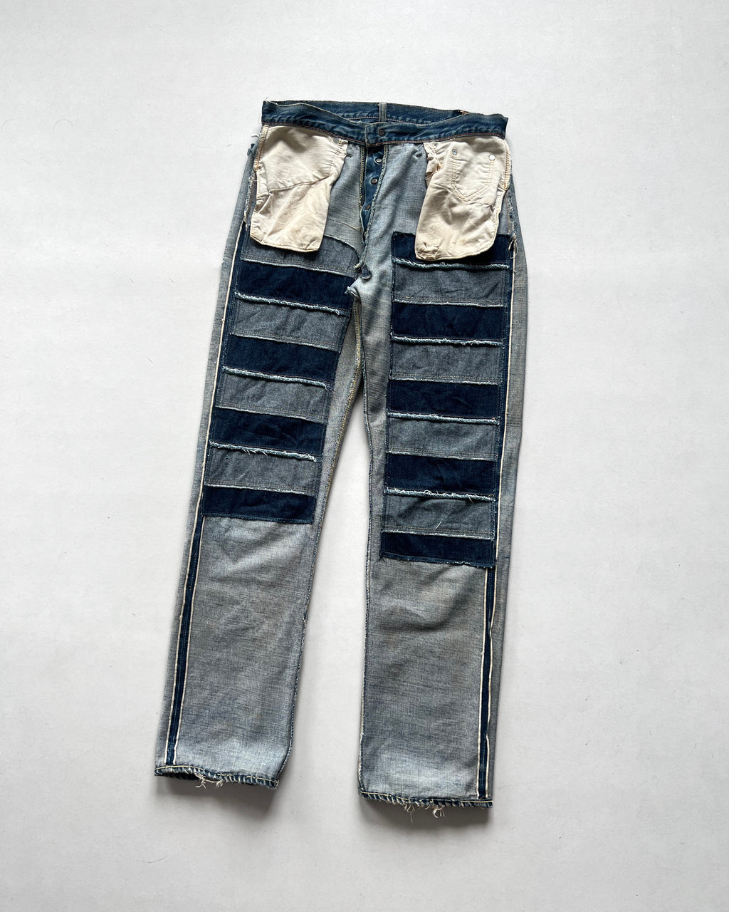 1960S LEVI'S 501 BIG E SELVEDGE REPAIRED JEANS (35)