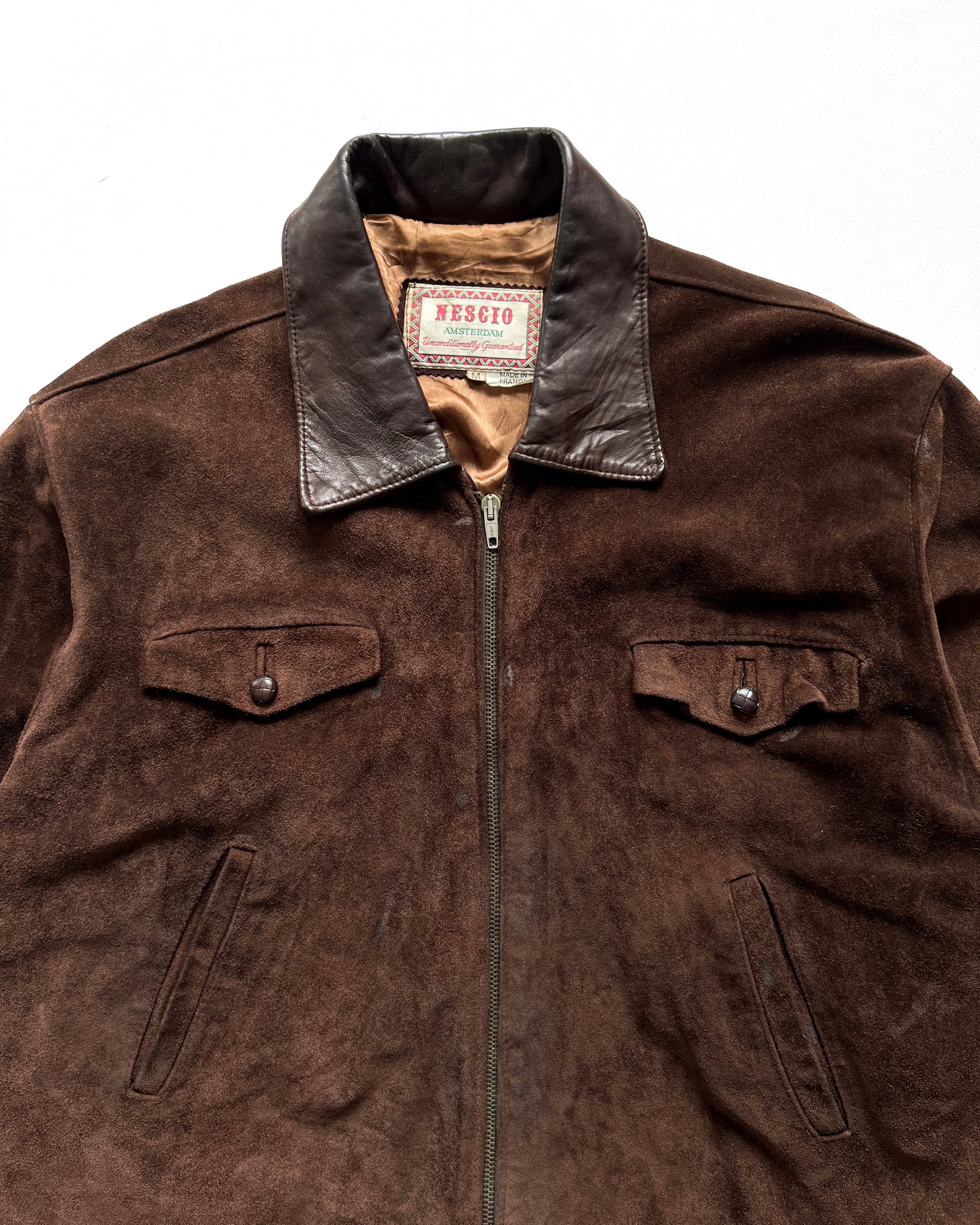1980S NESICO AMSTERDAM SUEDE LEATHER TRUCKER JACKET (M)