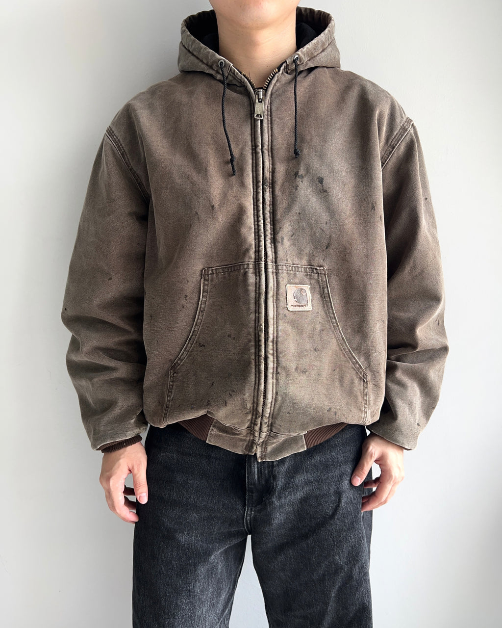 FADED BROWN CARHARTT HOODED WORK JACKET (L/XL)