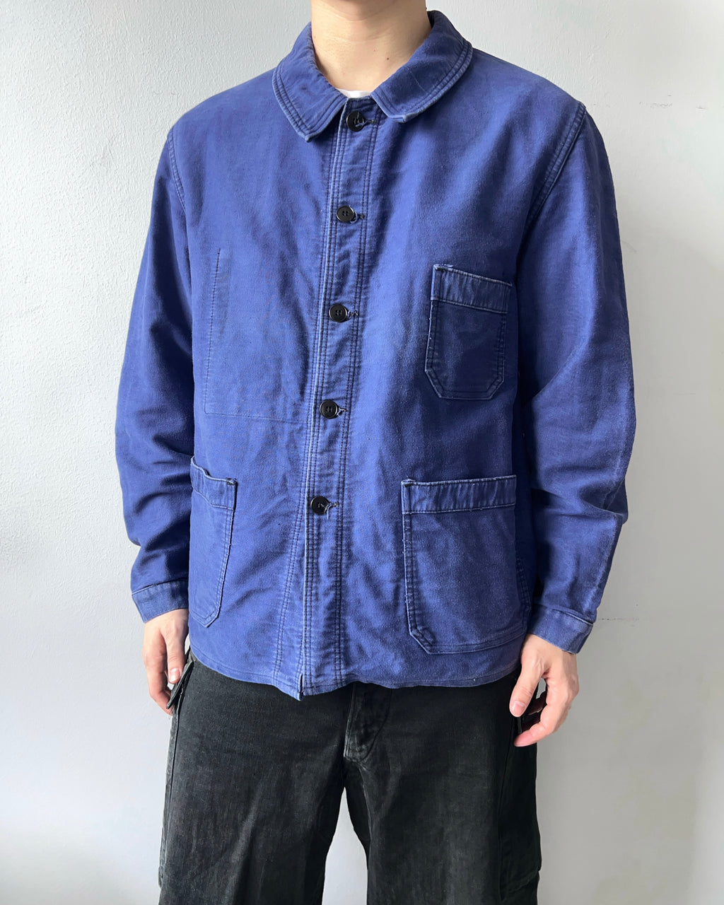 1950S ROUND COLLAR FRENCH MOLESKIN WORK CHORE (L)