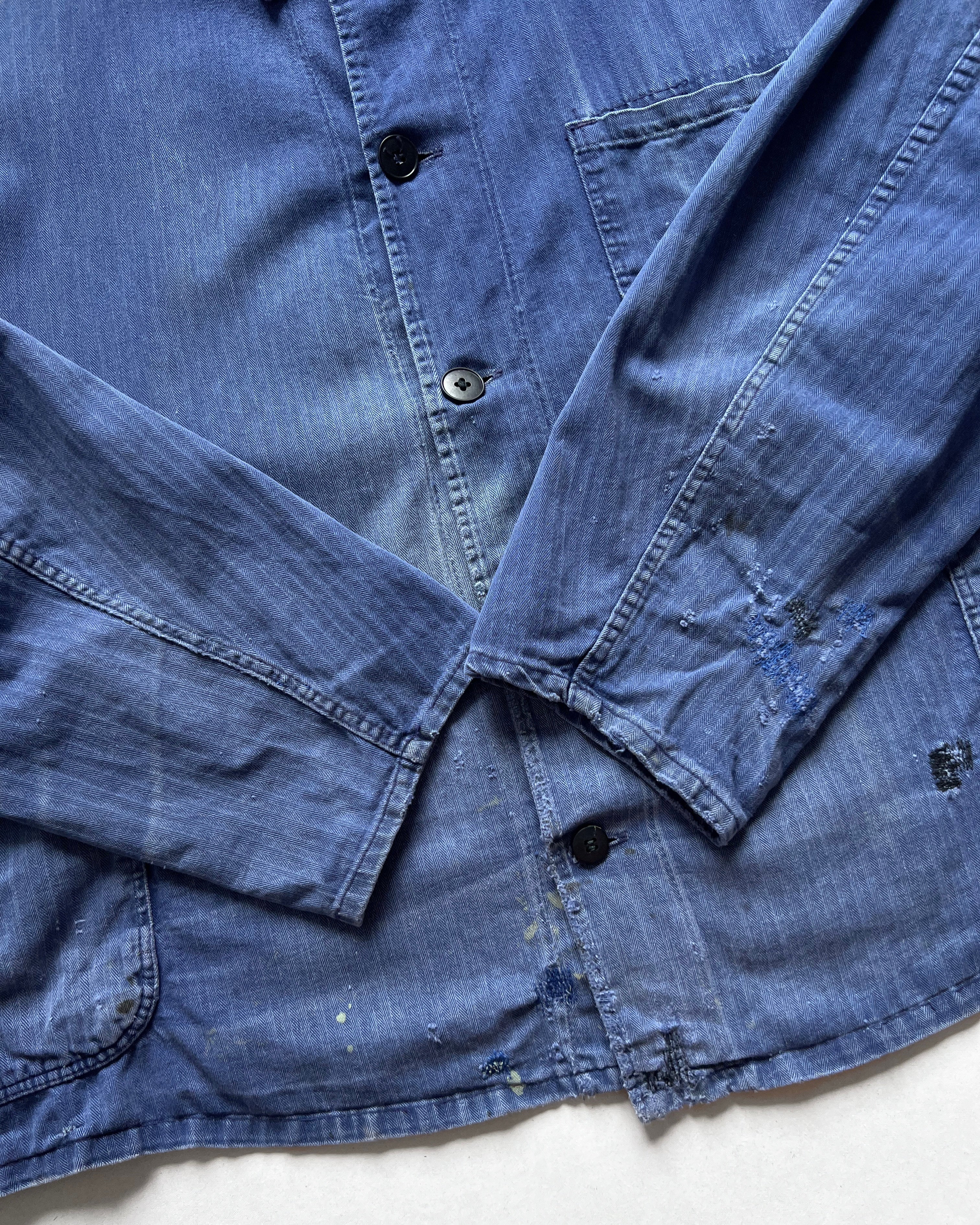 1960S SUN FADED HBT FRENCH WORK CHORE JACKET (L)