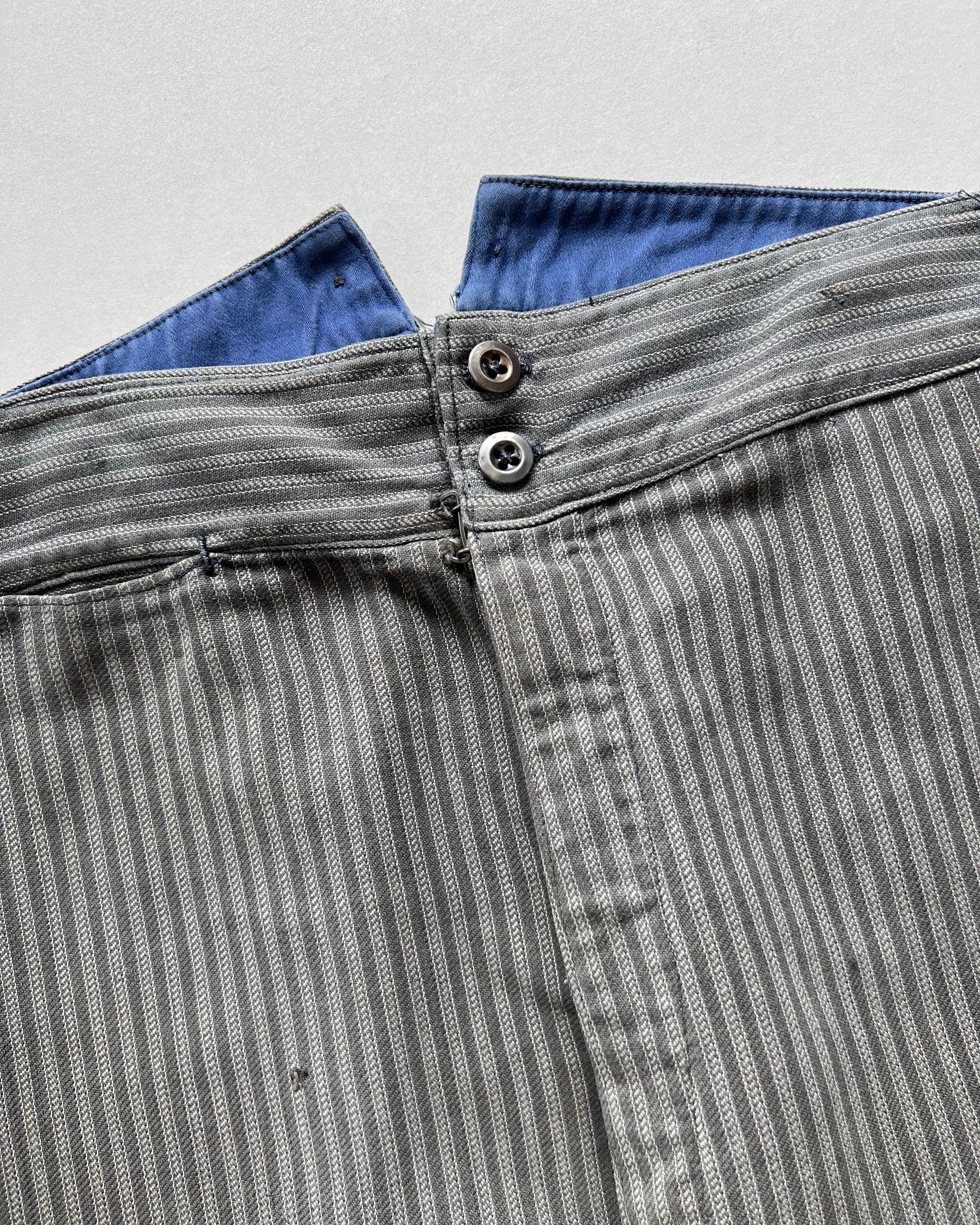 1930S FRENCH SALT & PEPPER STRIPES WORK PANTS (32-35)