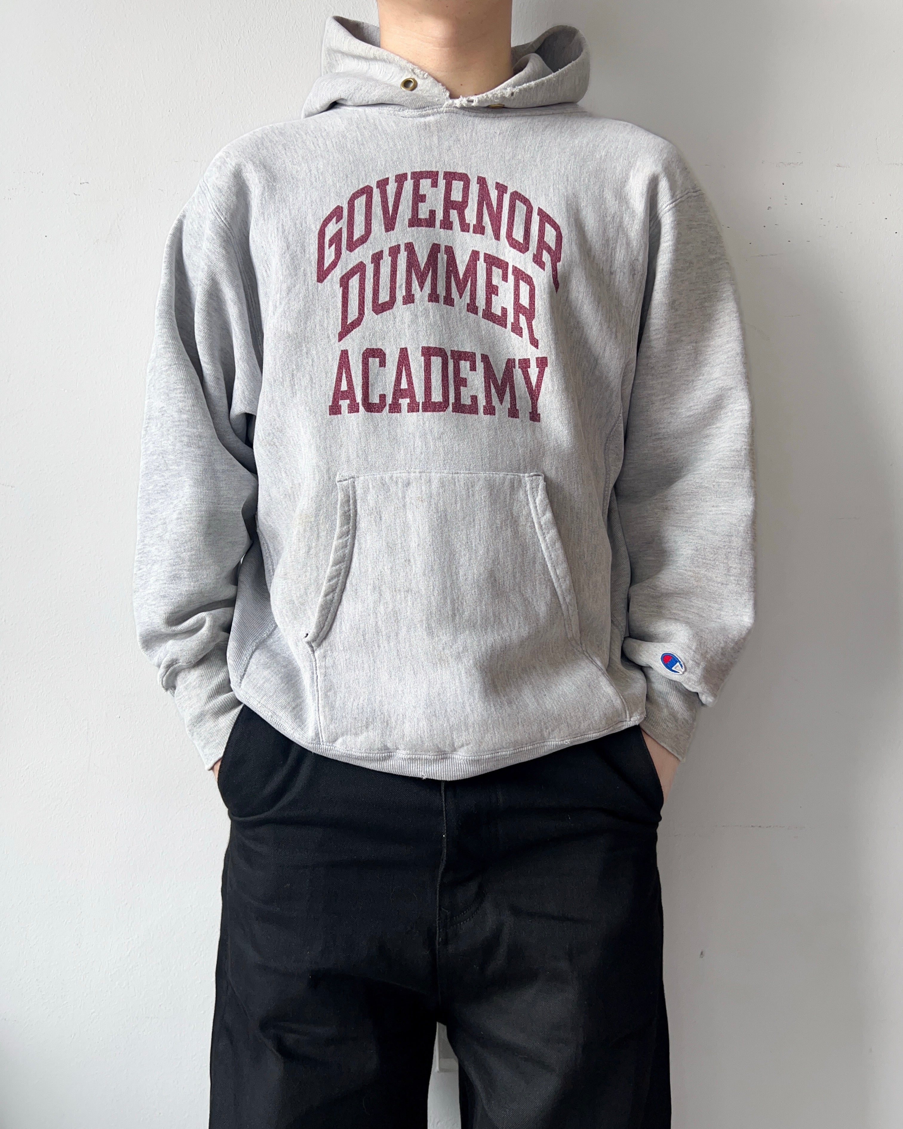 1990S CHAMPION 'GOVERNOR DUMMER ACADEMY' REVERSE WEAVE HOODIE (L)