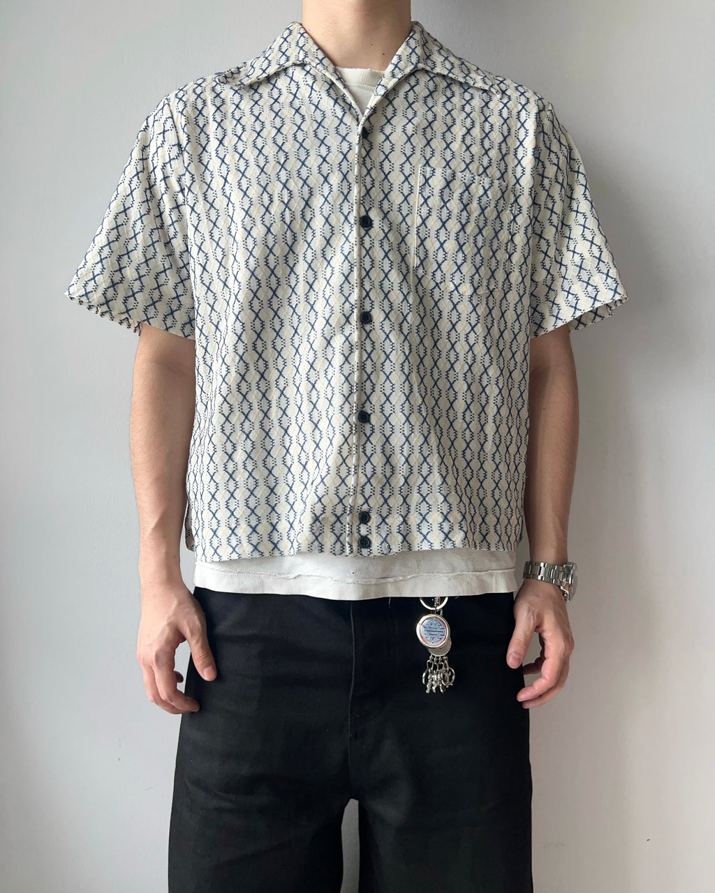 1970S MORRIS CARR PERMA PRESS OPEN COLLAR SHIRT (L)