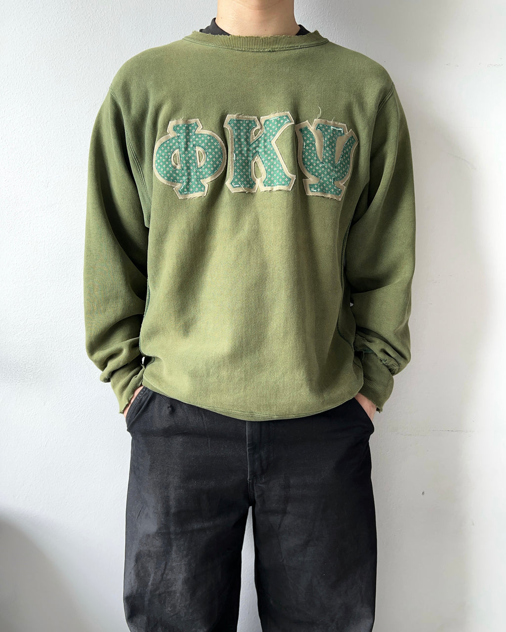 1990S FADED CHAMPION 'QKY' REVERSE WEAEVE SWEATSHIRT (L)