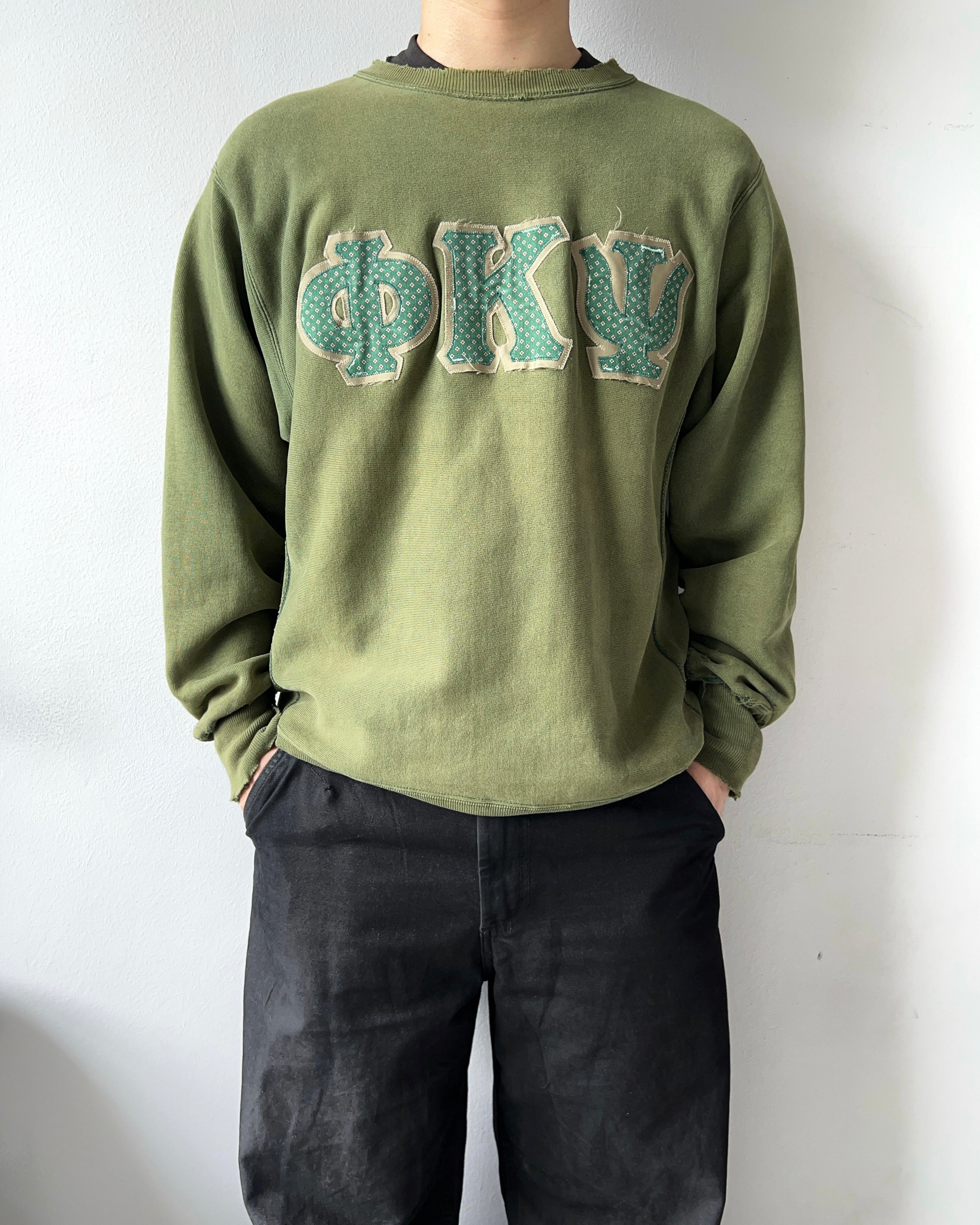 1990S FADED CHAMPION 'QKY' REVERSE WEAEVE SWEATSHIRT (L)
