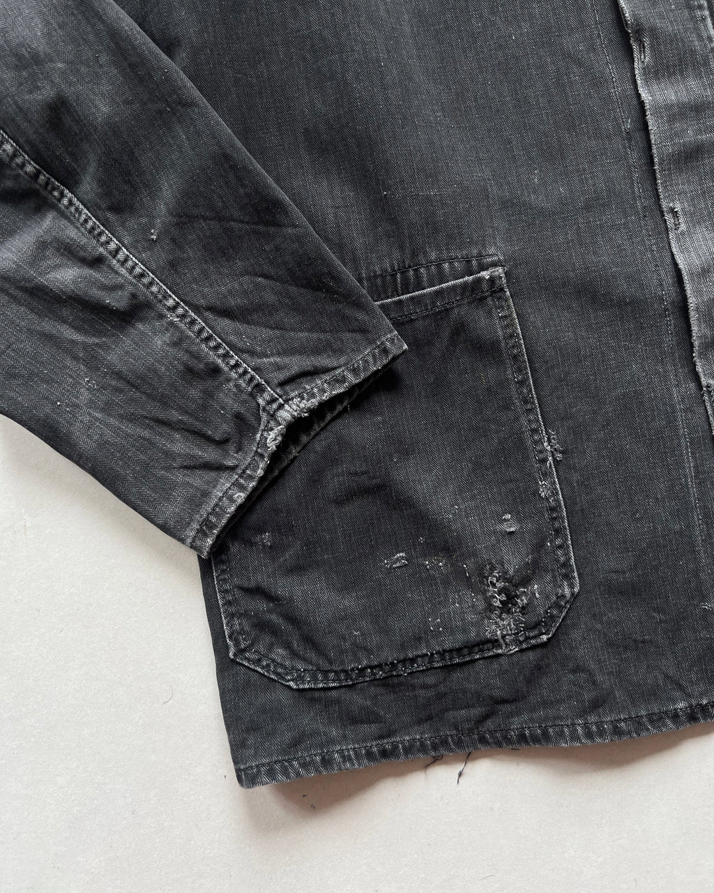 1960S FADED BLACK GERMAN HBT WORK JACKET (L)