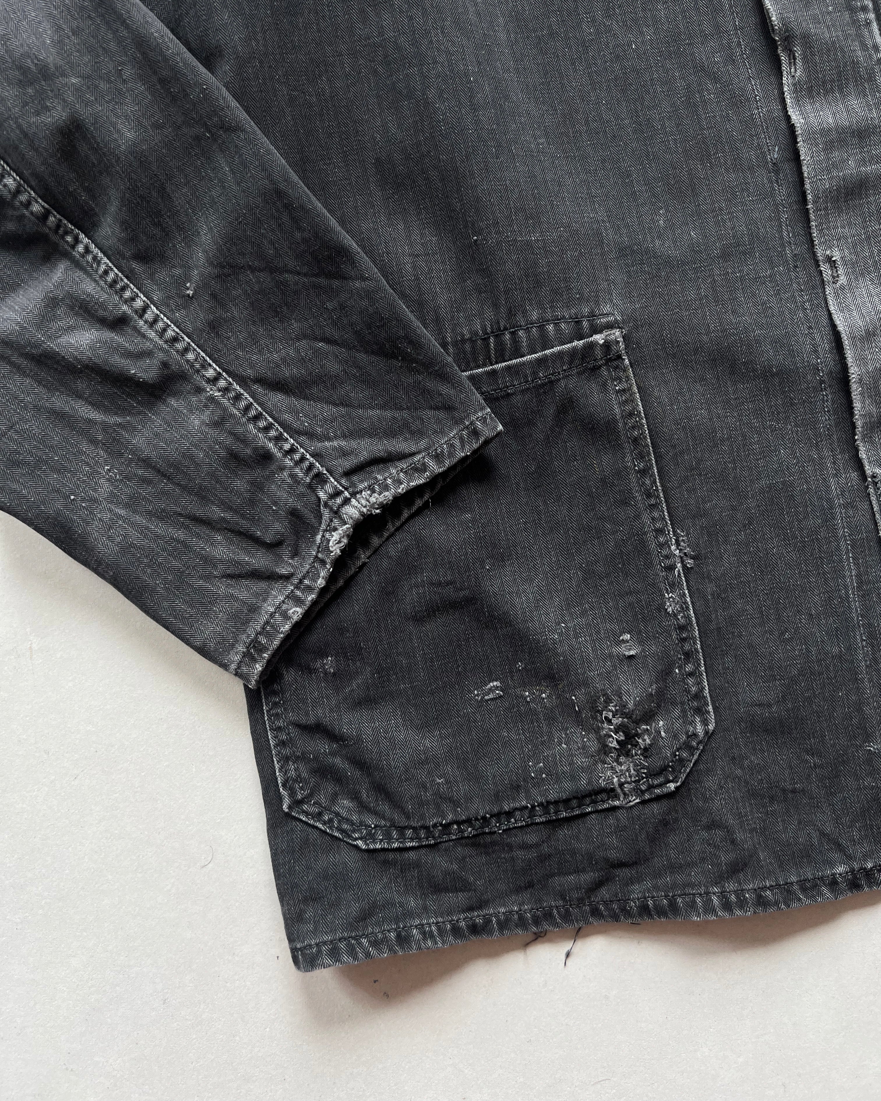 1960S FADED BLACK GERMAN HBT WORK JACKET (L)
