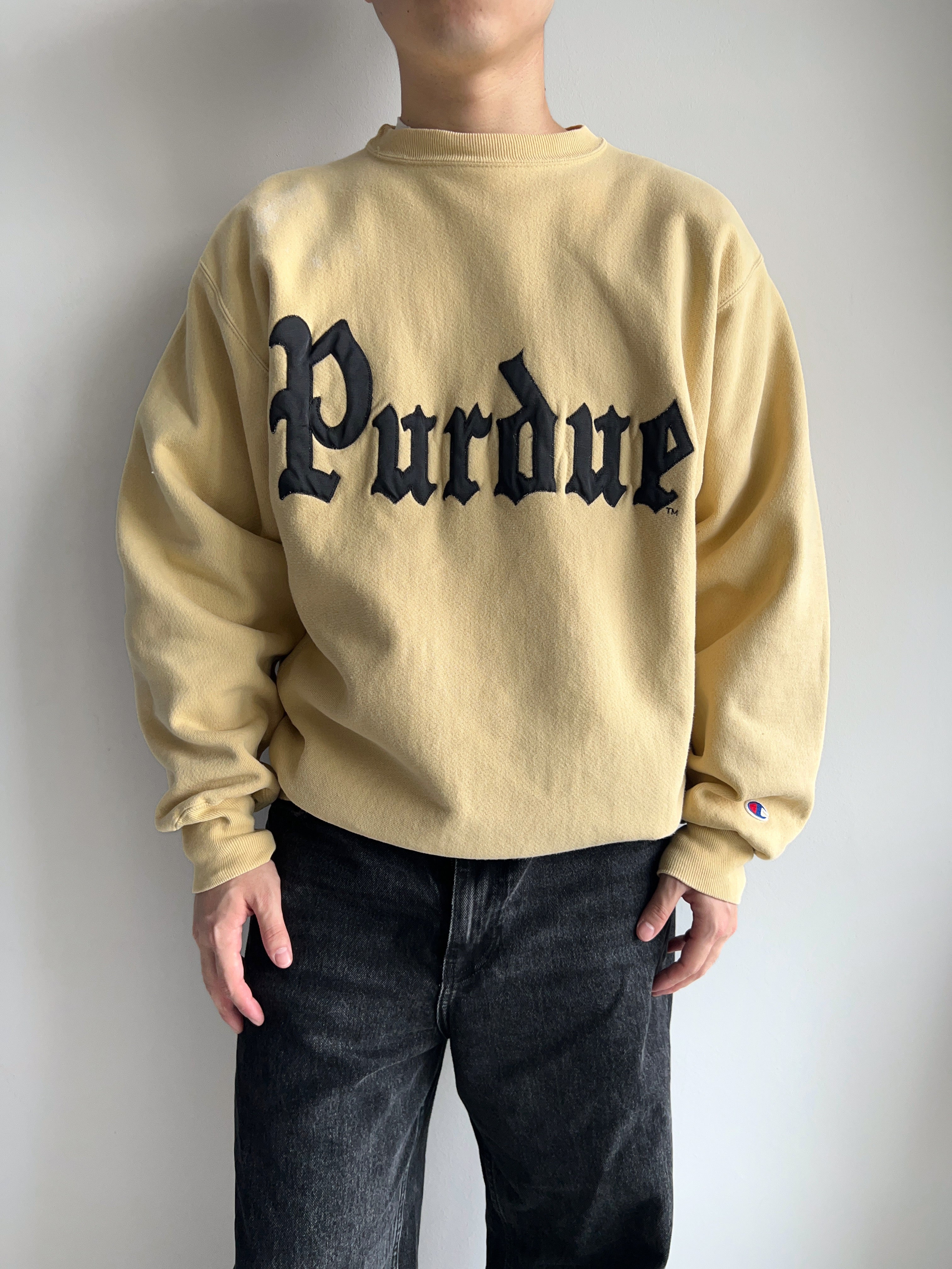 1990S YELLOW CHAMPION 'PURDUE' REVERSE WEAVE SWEATSHIRT (XL)