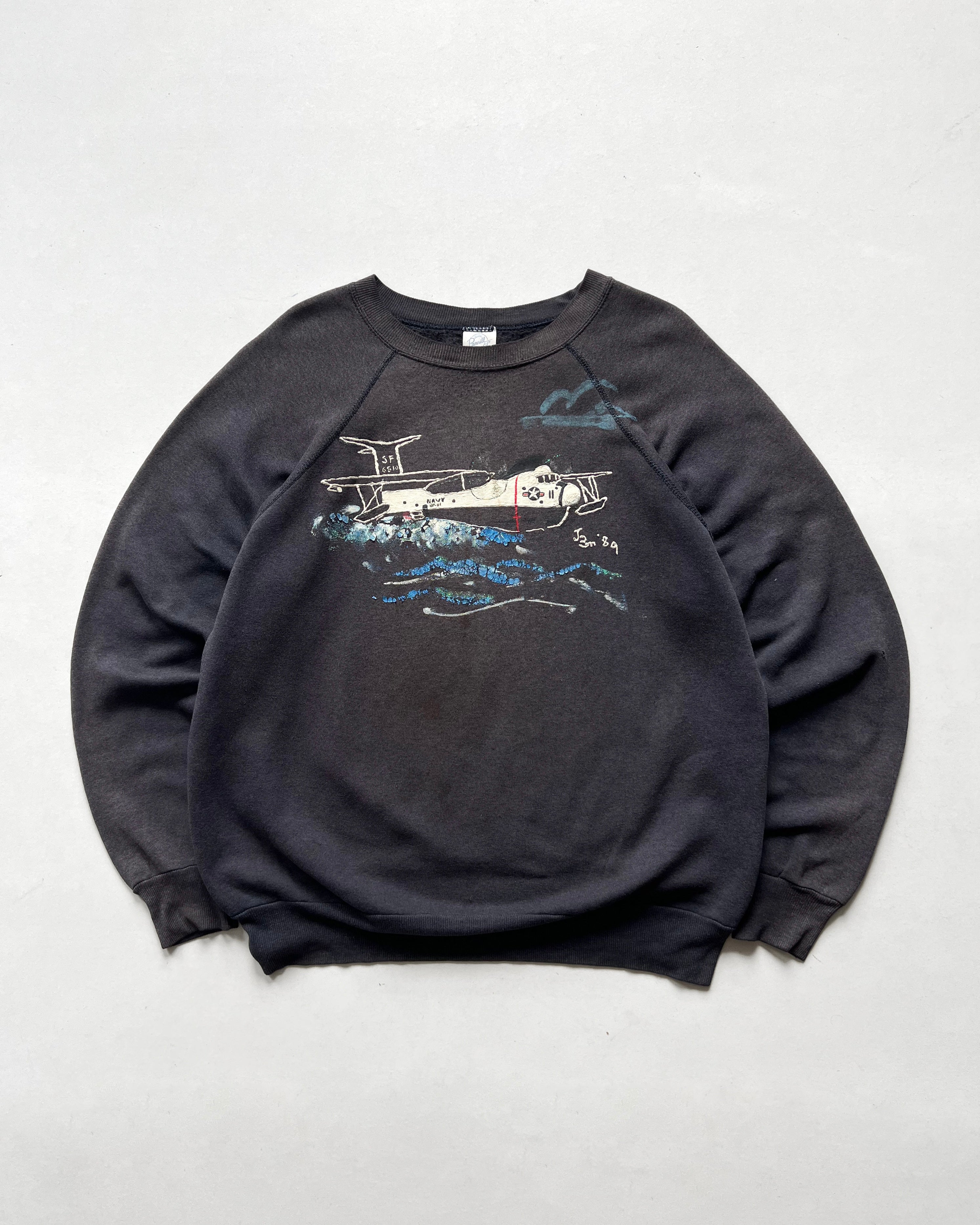 1980S US NAVY PAINTED RAGLAN SWEATSHIRT (XL)