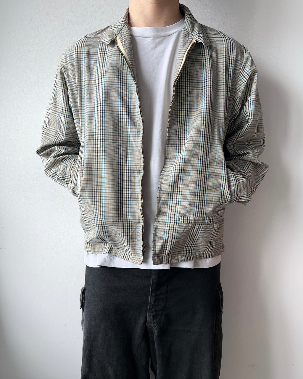 1960S KORATRON CHECKERED HARRINGTON JACKET (L)