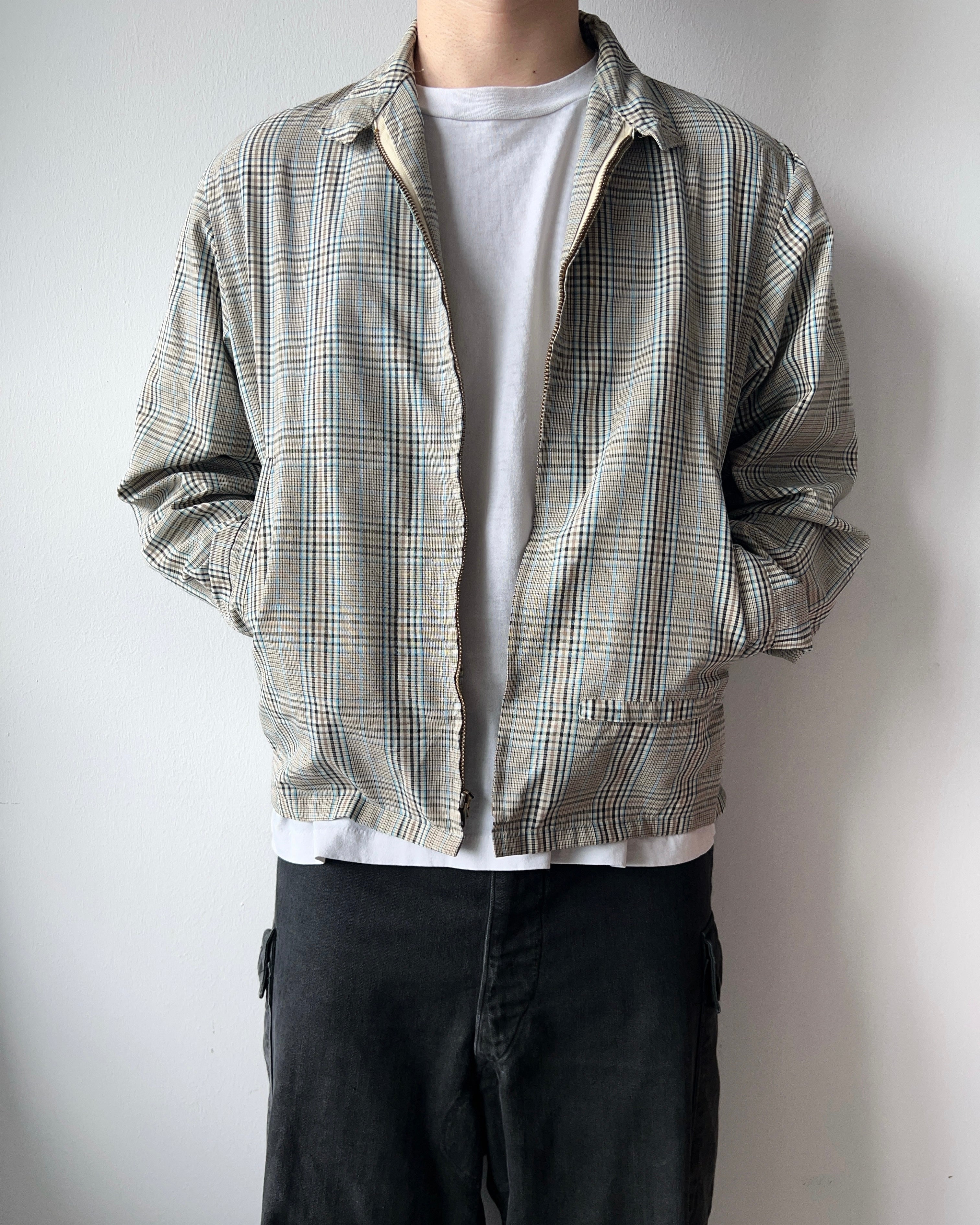 1960S KORATRON CHECKERED HARRINGTON JACKET (L)
