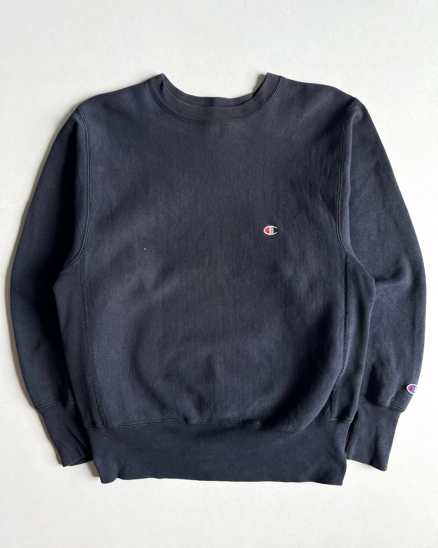 1990S NAVY CHAMPION REVERSE WEAVE LOGO SWEATSHIRT (M)