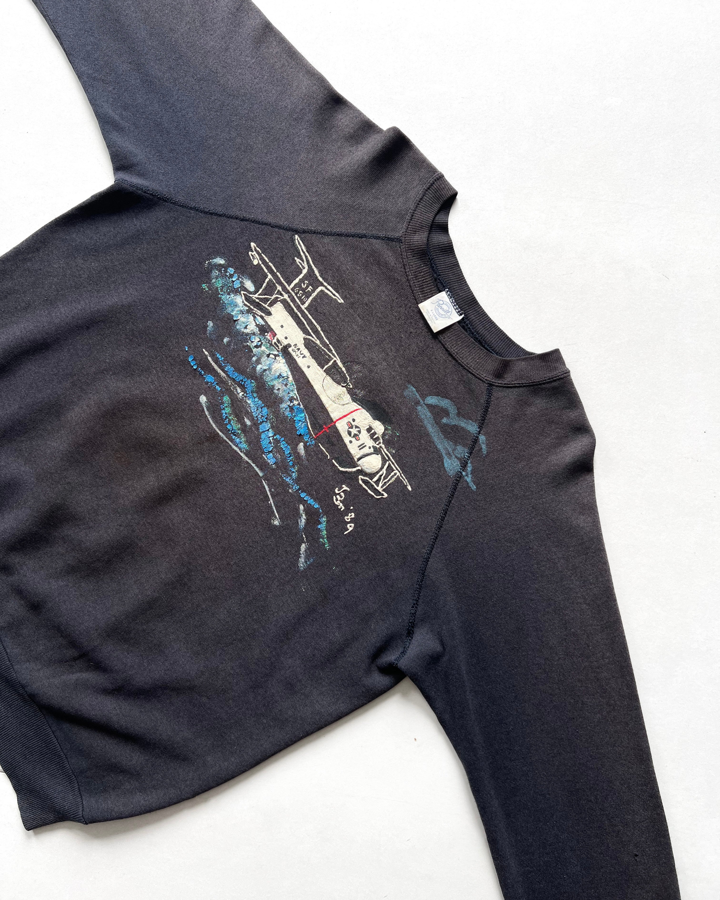 1980S US NAVY PAINTED RAGLAN SWEATSHIRT (XL)