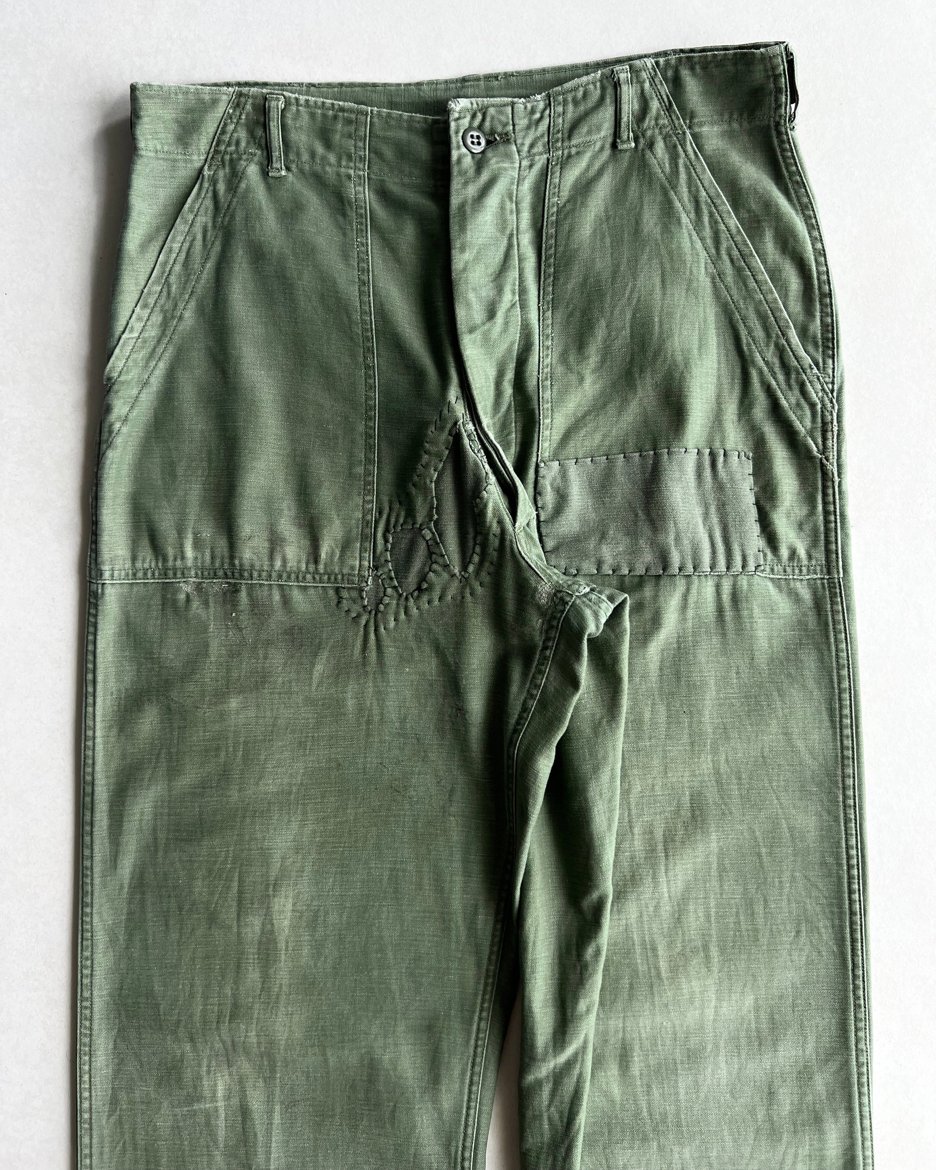 1960S US ARMY OG-107 SATEEN REAPAIRED TROUSERS (34X33)