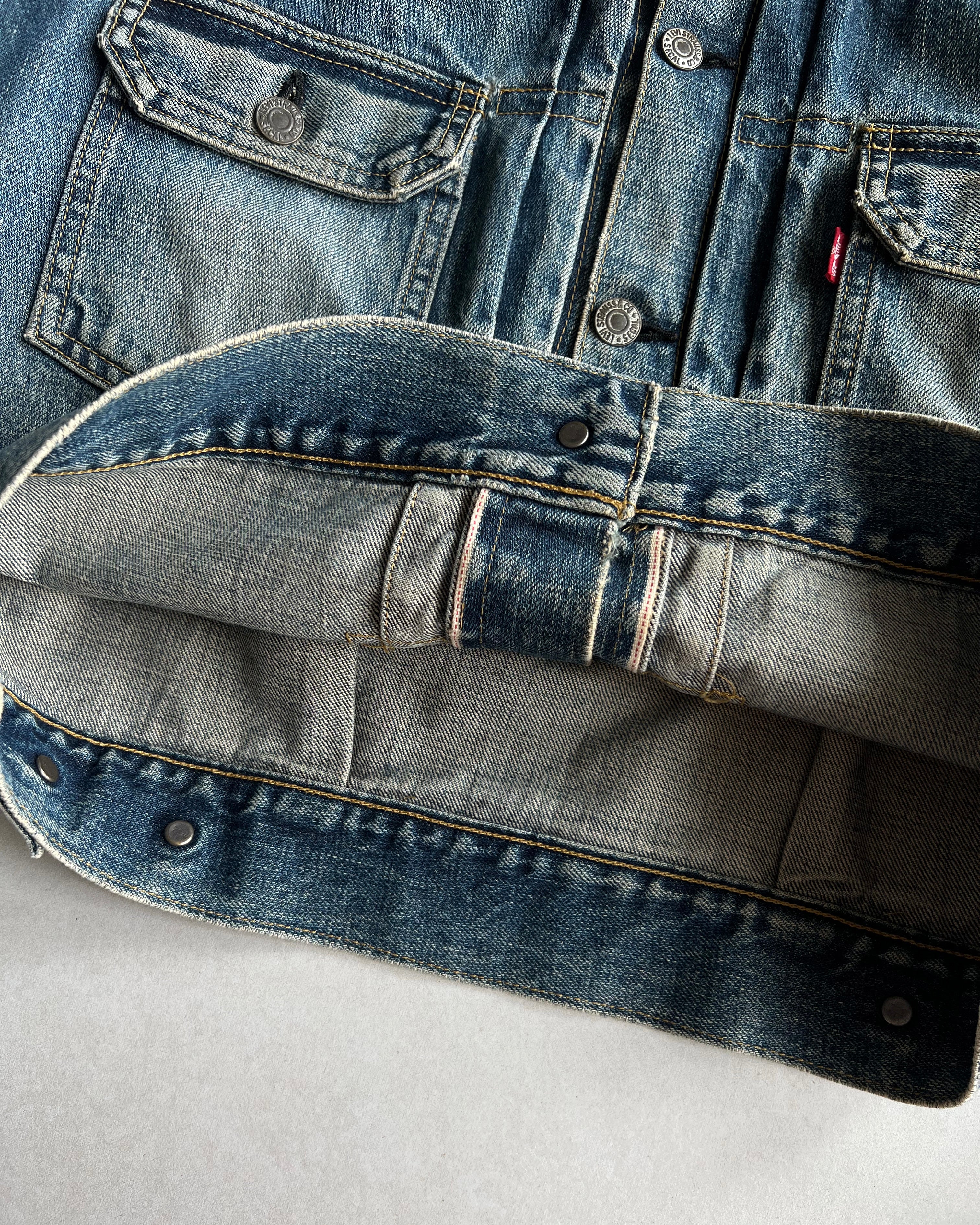 1990S FADED WASHED BIG E LEVI'S TYPE II SELVEDGE DENIM JACKET (S-L)