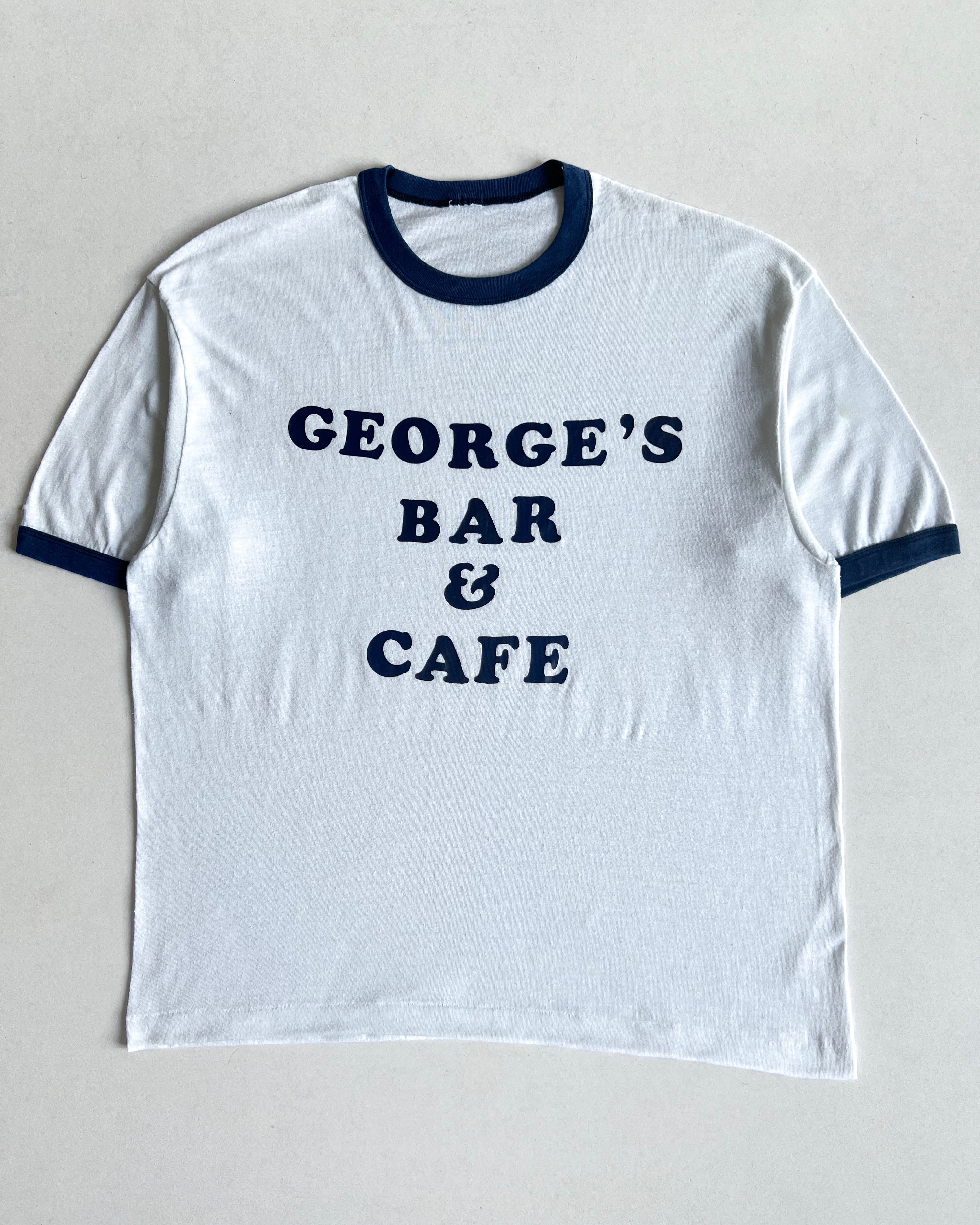 1980S 'GEORGE'S BAR AND CAFE' SINGLE STITCH RINGER TEE (L)