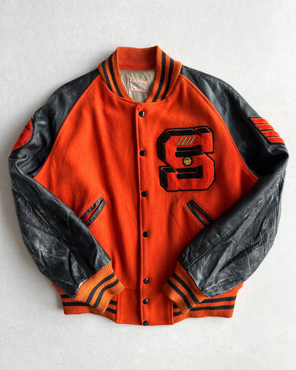 1961 'S' LETTERMAN RAGLAN LEATHER SLEEVES VARSITY JACKET (L)