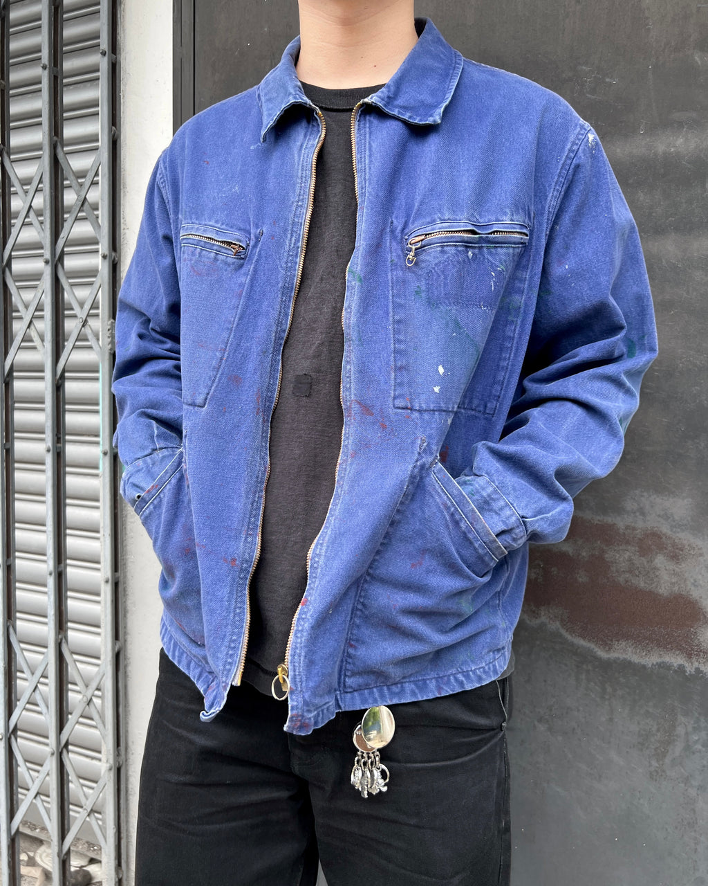 1960S PAINTED FRENCH CYCLIST WORK JACKET (L)