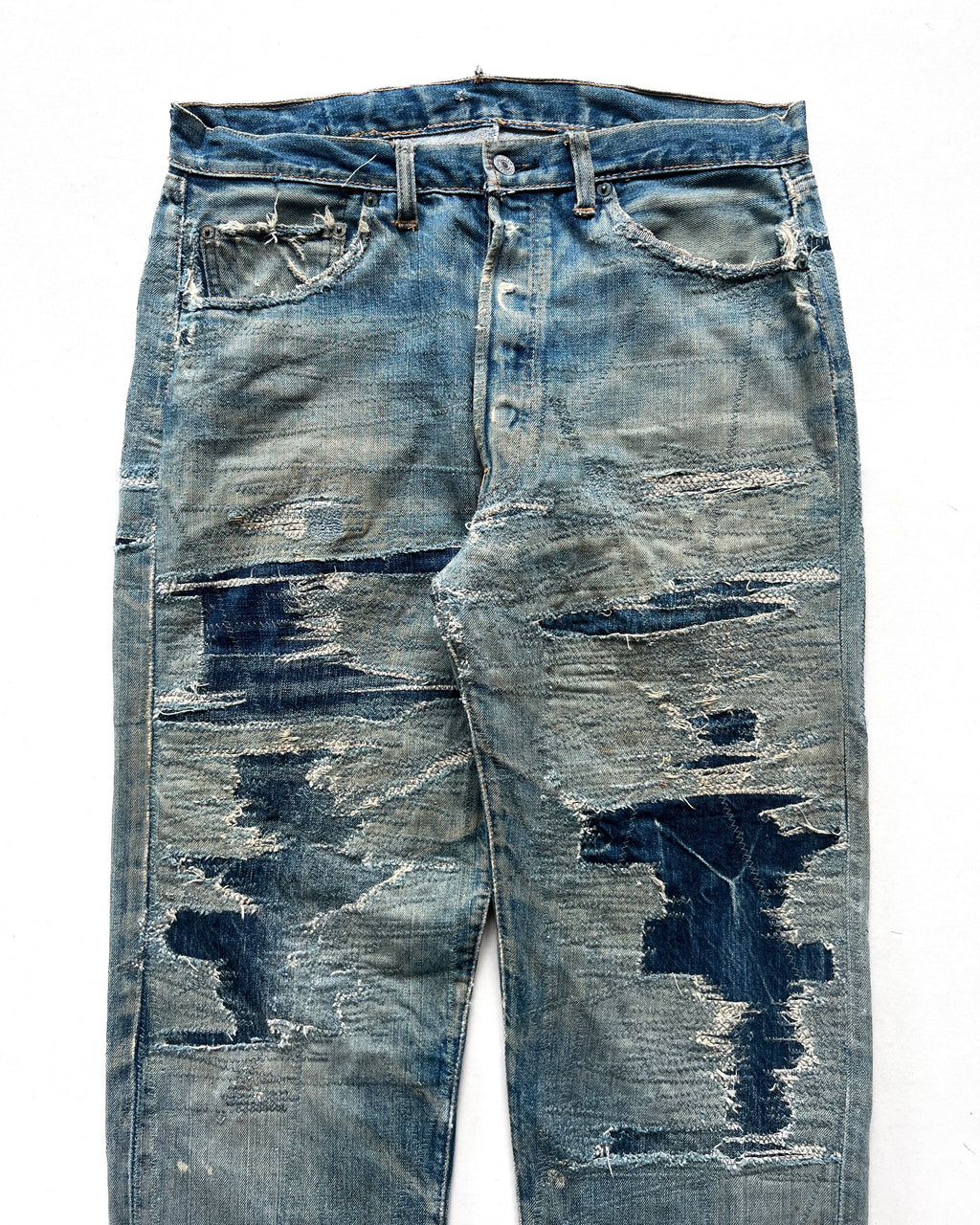 1970S LEVI'S 501 BIG E REPAIRED SELVEDGE JEANS (35)