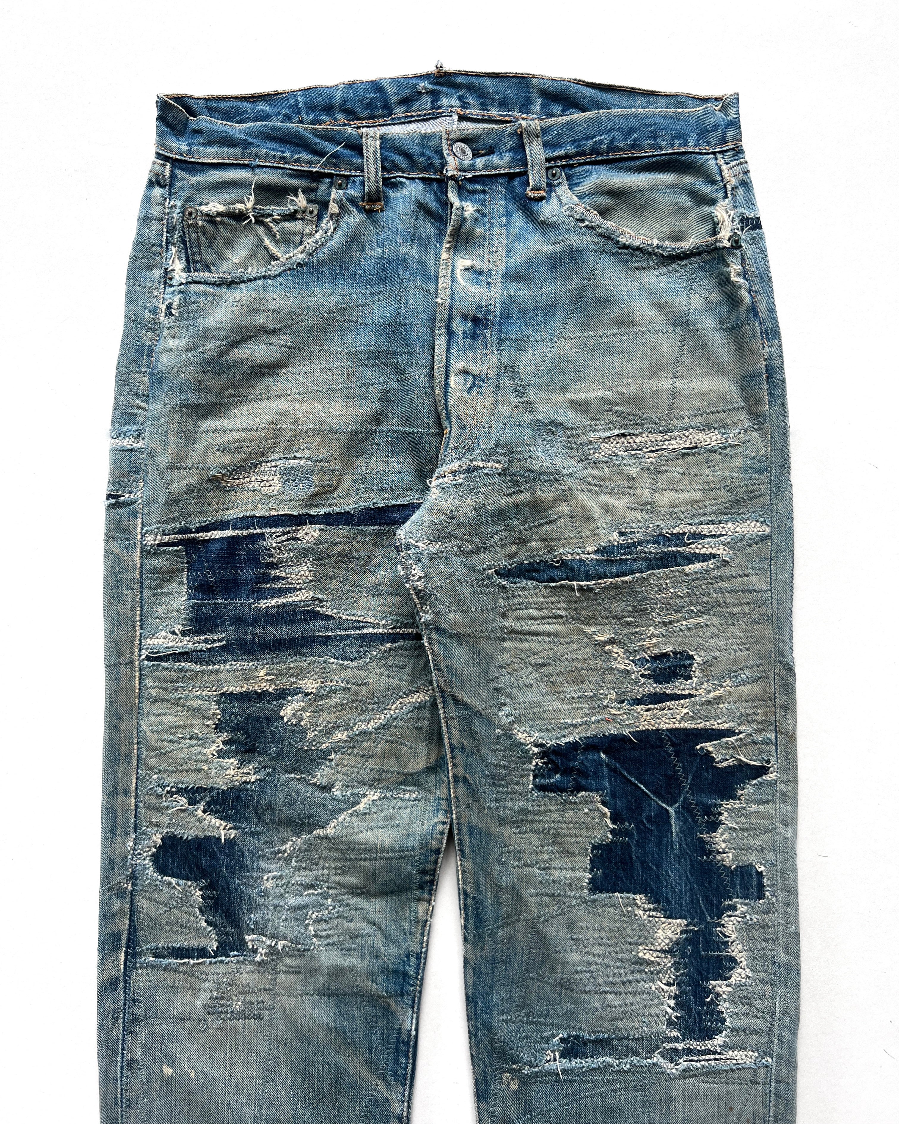 1970S LEVI'S 501 BIG E REPAIRED SELVEDGE JEANS (35)