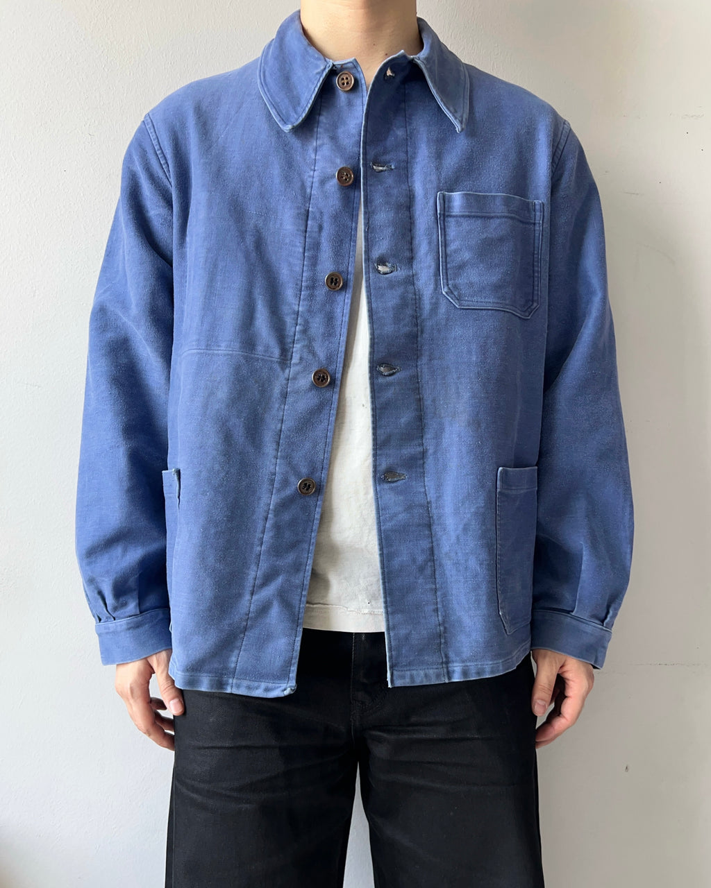 1950S FRENCH INDIGO MOLESKIN WORK JACKET (M)