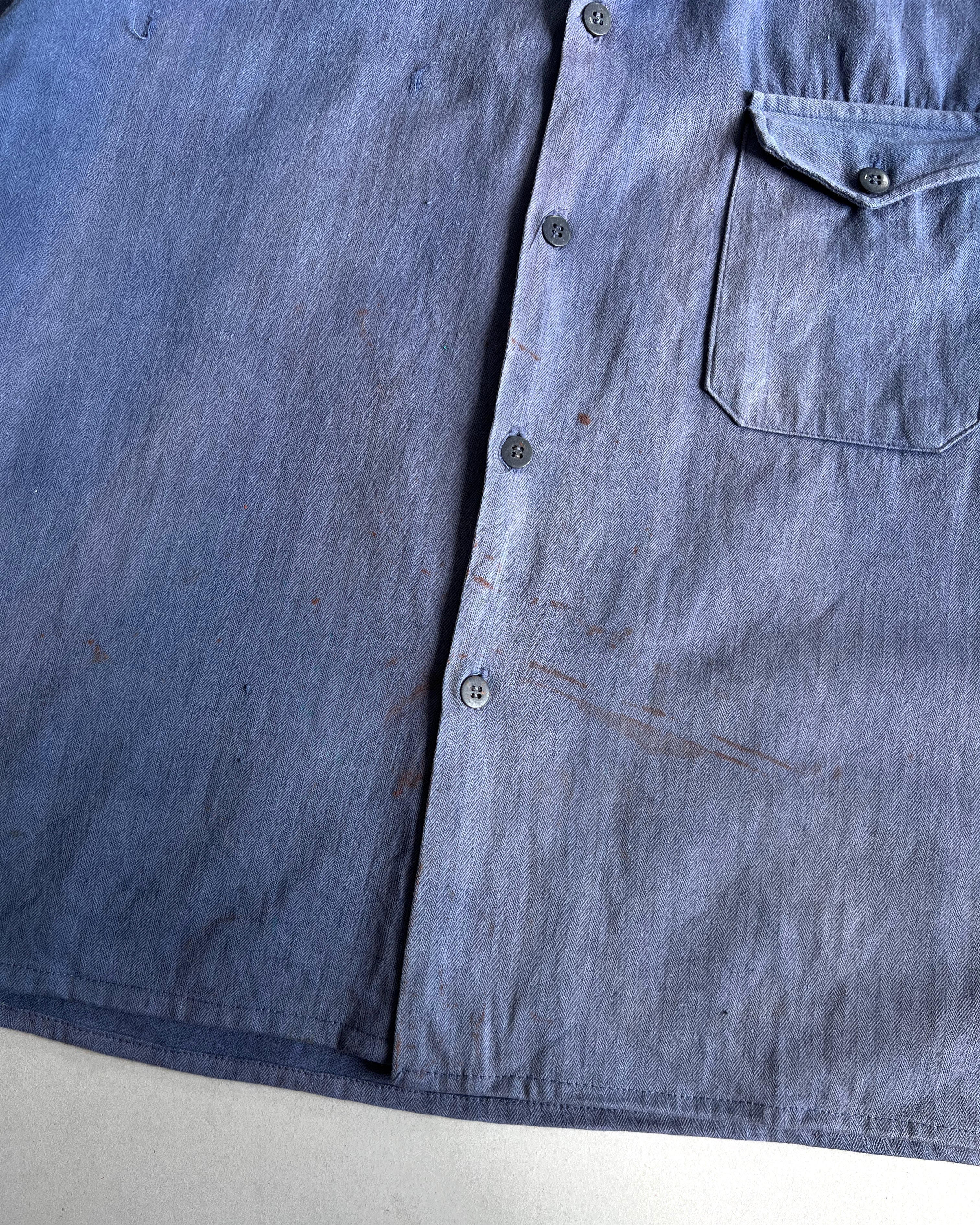 1950S SUN FADED FRENCH HBT WORK SHIRT (L)