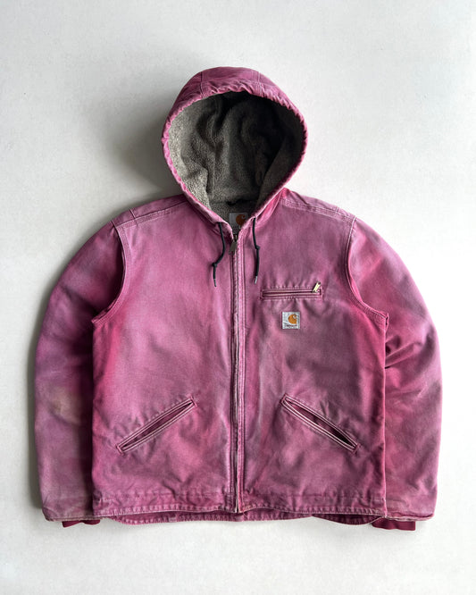 1990S SUN FADED PINK CARHARTT DETROIT HOODED WORK JACKET (M)