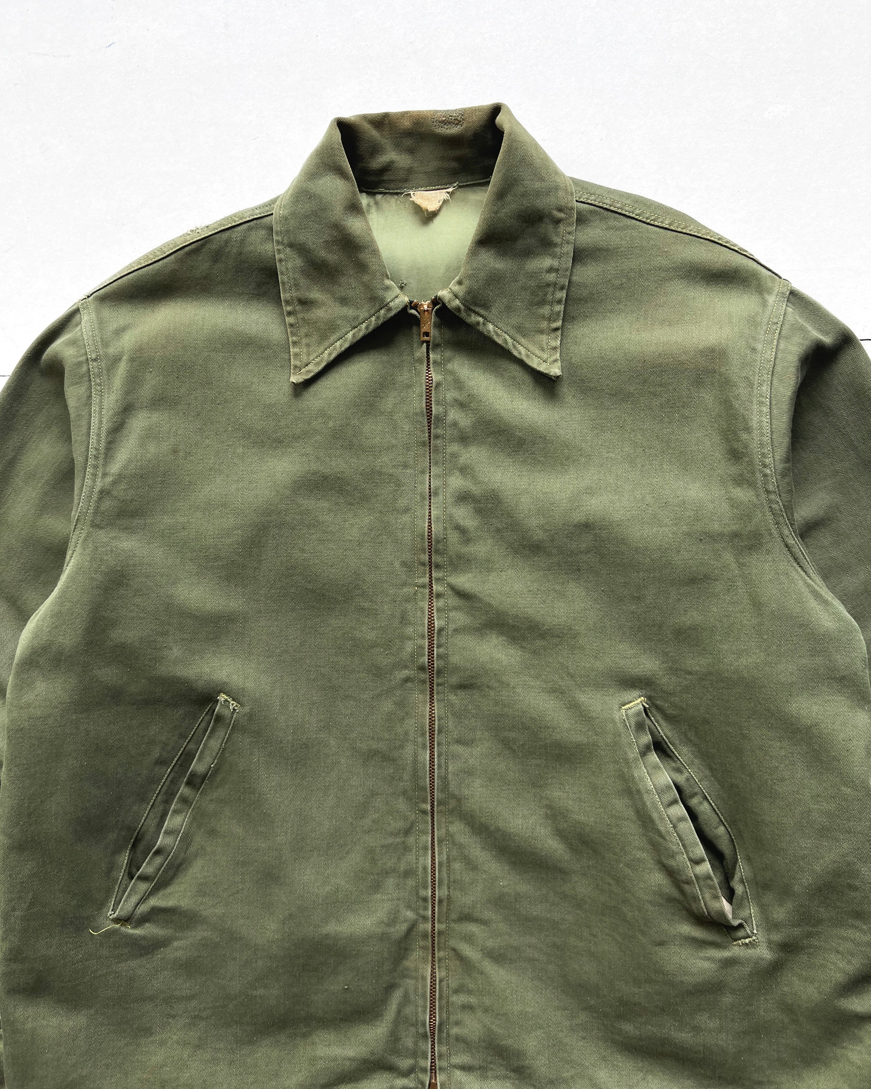 1950S OLIVE ZIP-UP WORK JACKET (L)