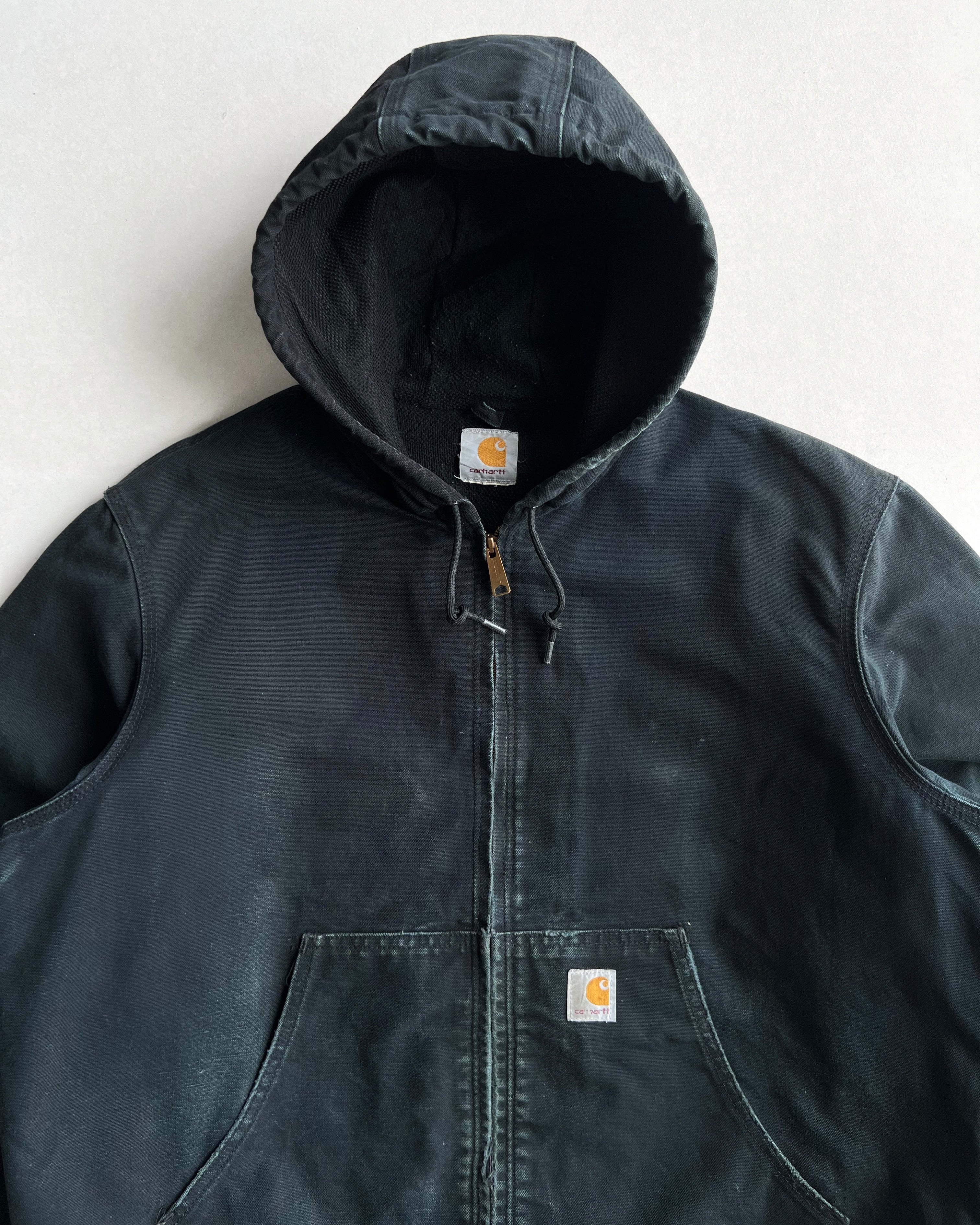 FADED BLACK CARHARTT HOODED WORK JACKET (L/XL)