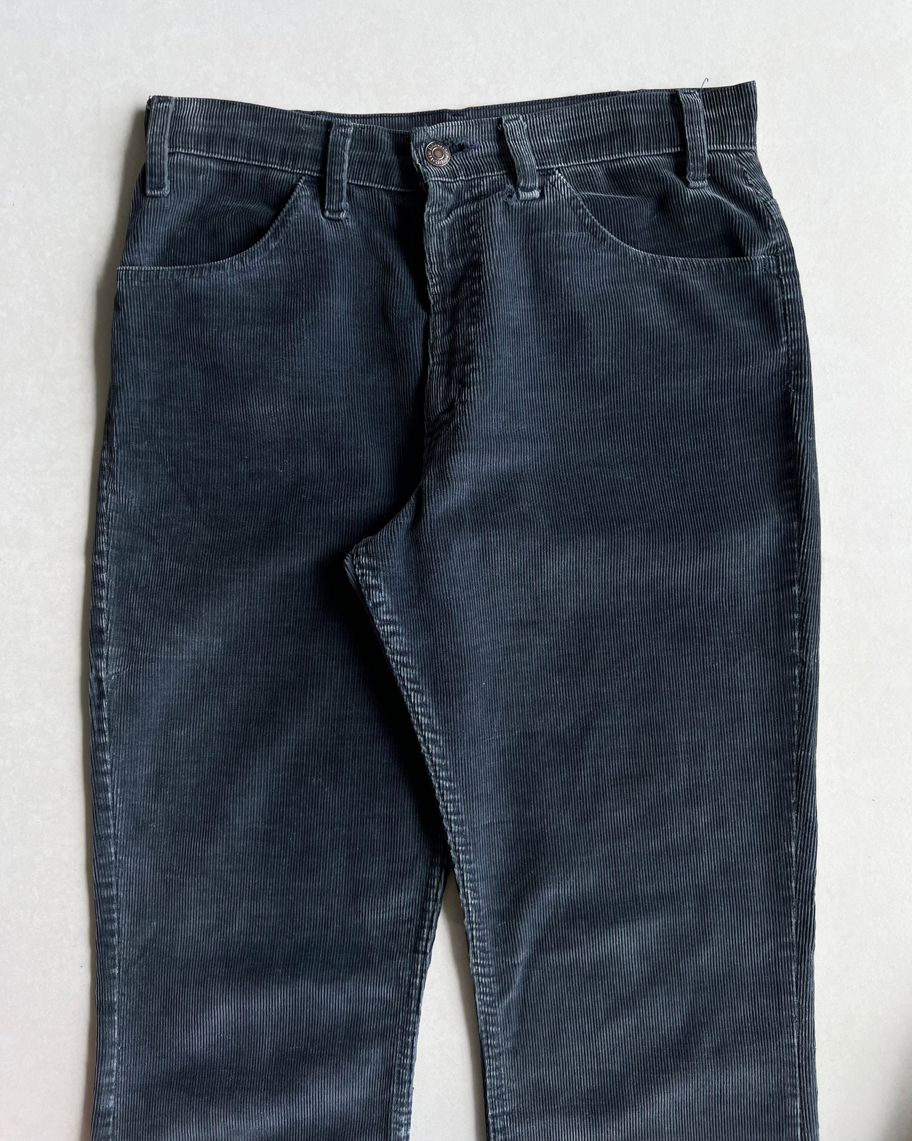 1970S DARK NAVY/GREY LEVI'S 646 CORDUROY BOOTCUT TROUSERS (32X32)