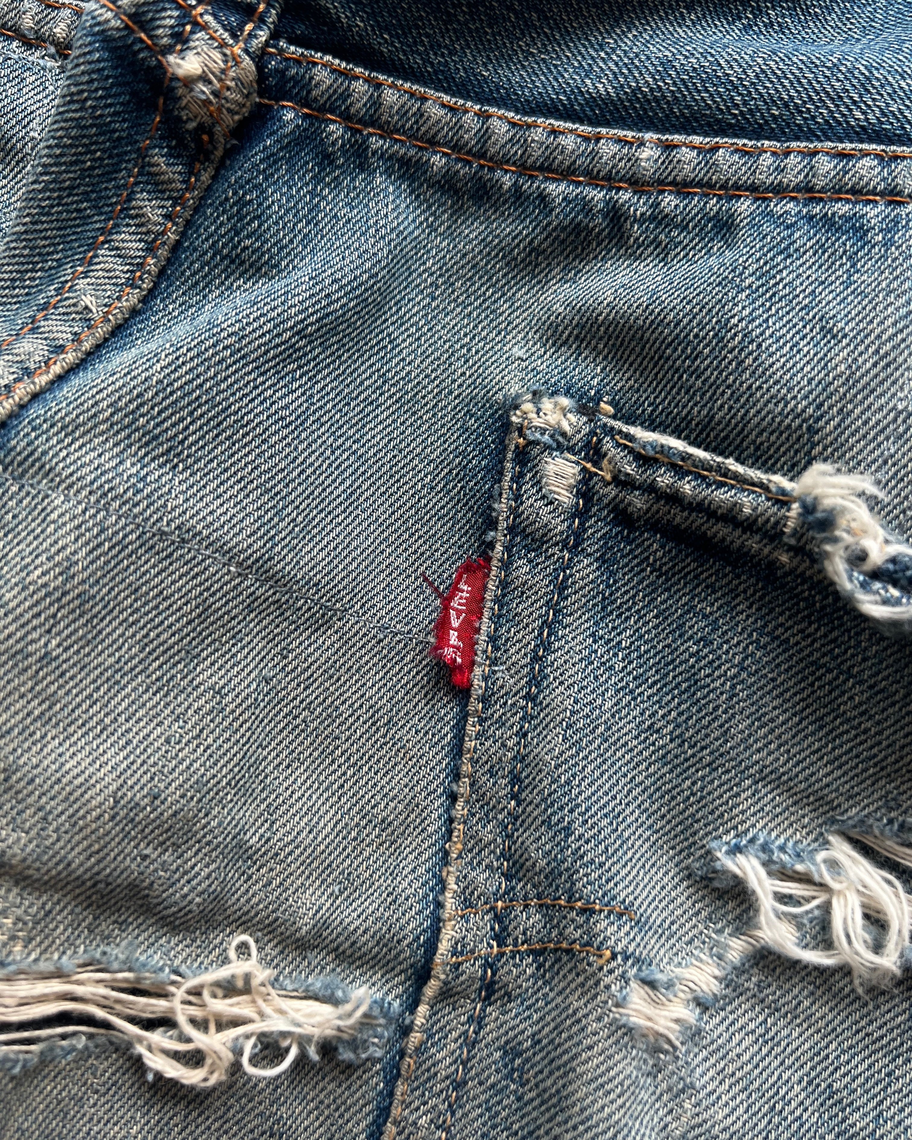 1960S LEVI'S 501 BIG E SELVEDGE REPAIRED JEANS (35)