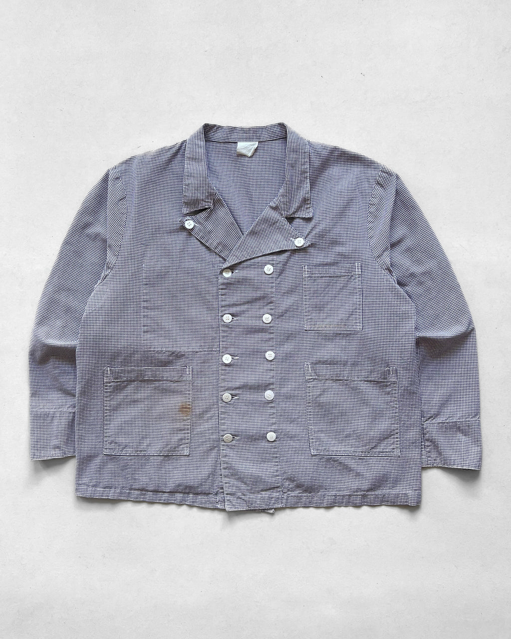 1960S FRENCH HOUNDSTOOTH DOUBLE BREASTED WORK JACKET (XL)