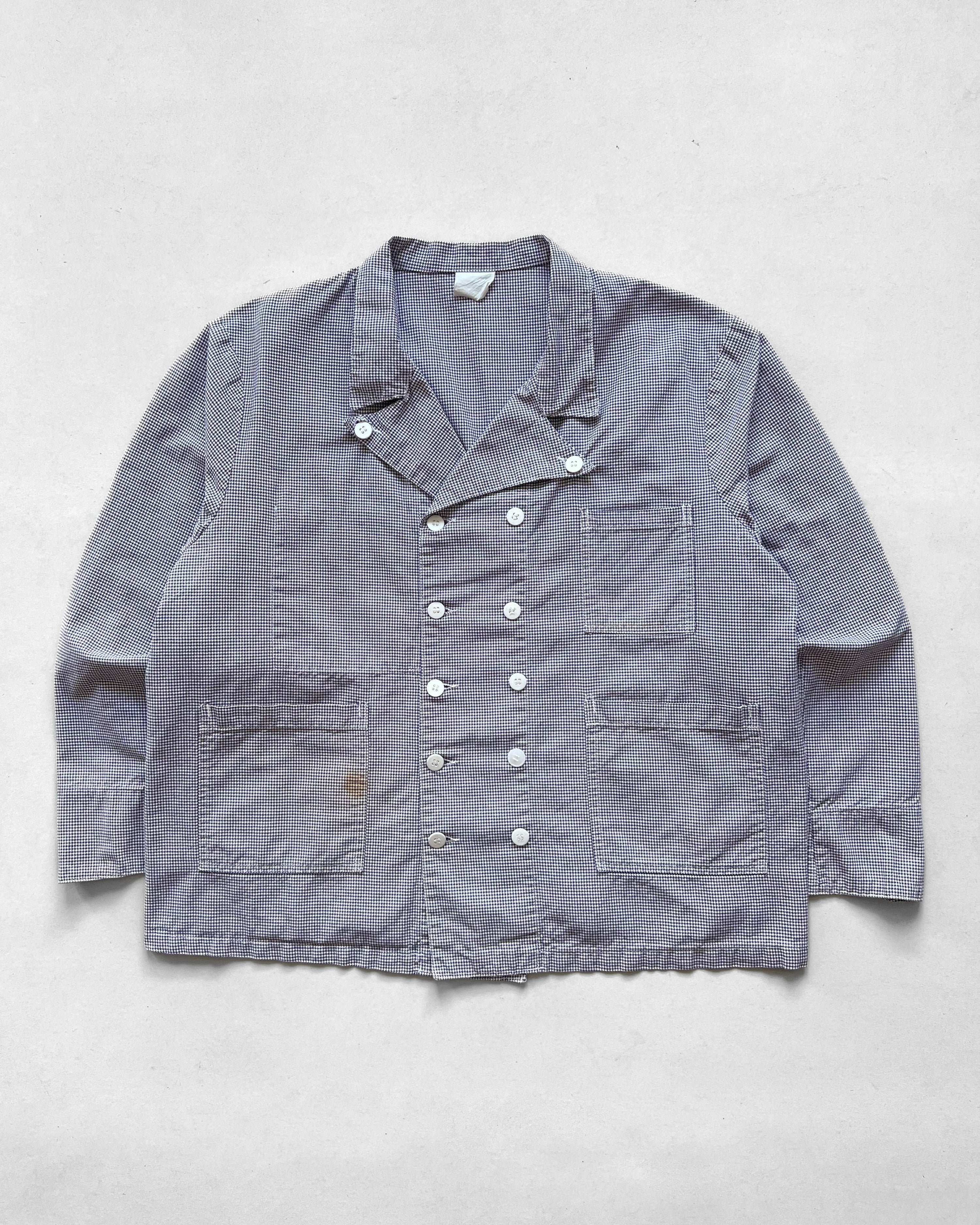 1960S FRENCH HOUNDSTOOTH DOUBLE BREASTED WORK JACKET (XL)