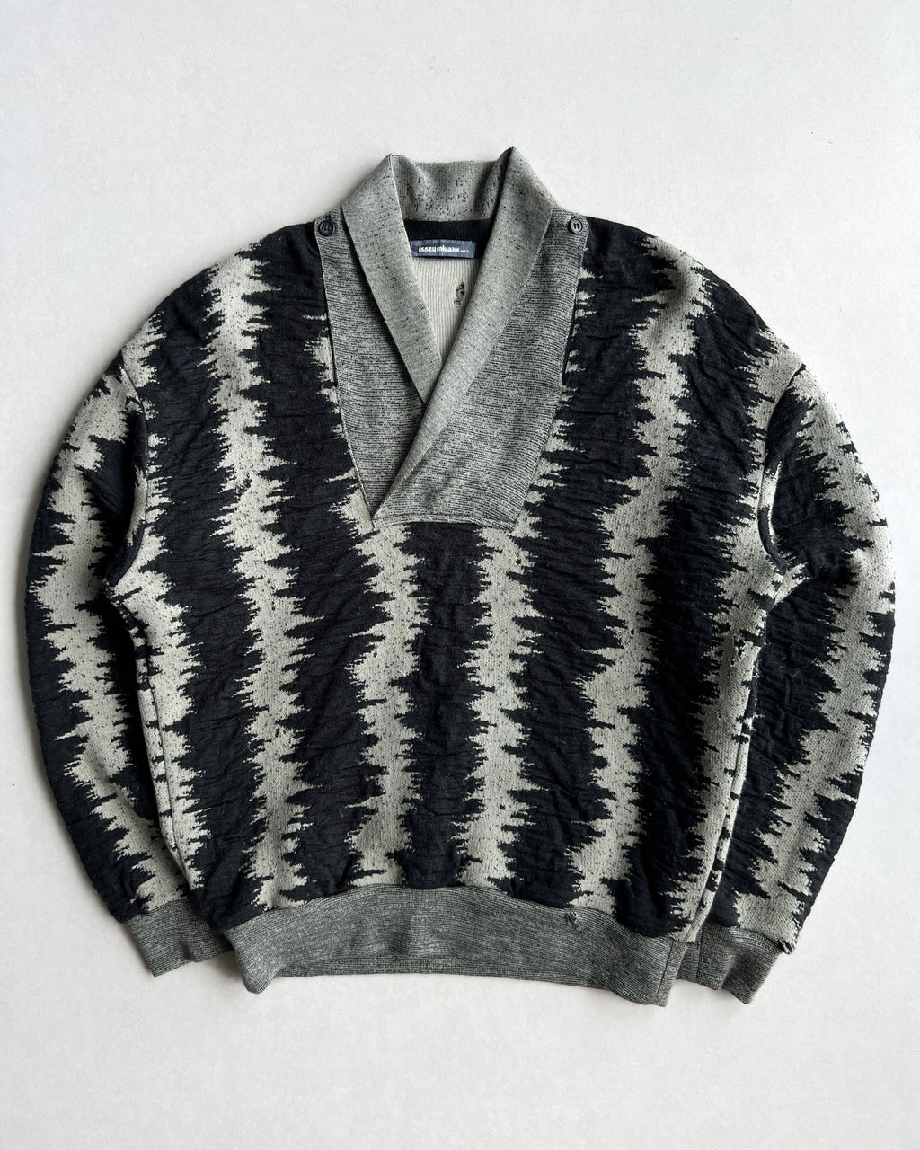 1980S ISSEY MIYAKE STRIPES SHAWL COLLAR KNITWEAR (L)