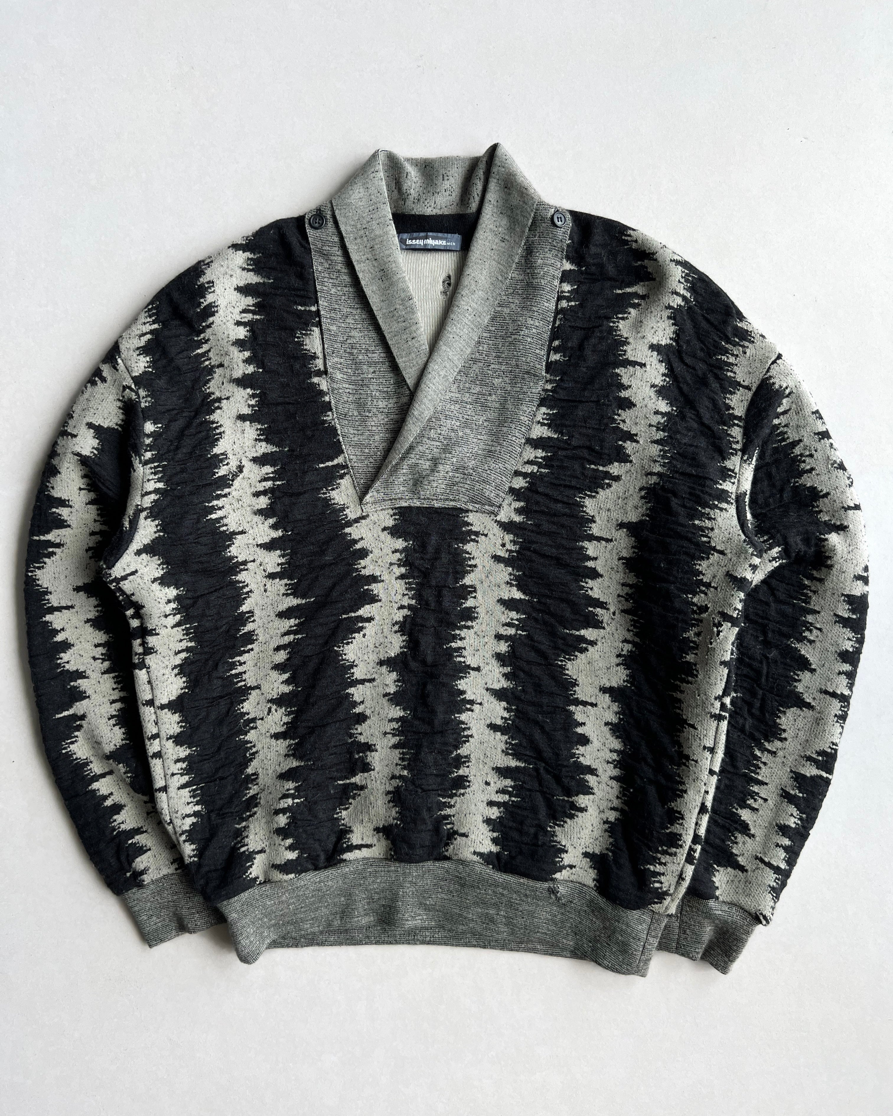 1980S ISSEY MIYAKE STRIPES SHAWL COLLAR KNITWEAR (L)