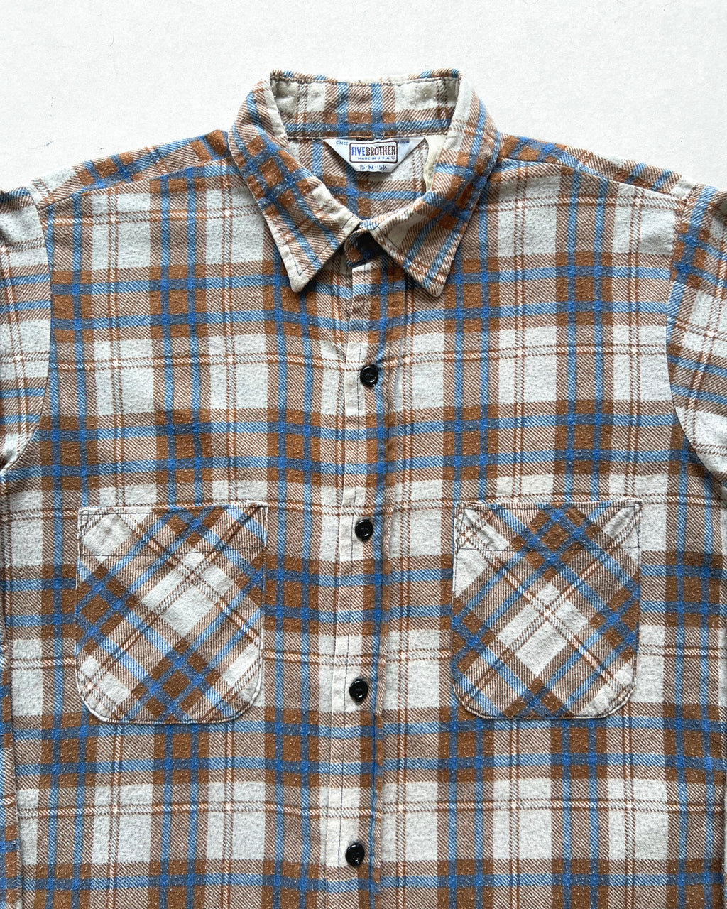 1970S FIVE BROTHERS PLAID FLANNEL SHIRT (M)
