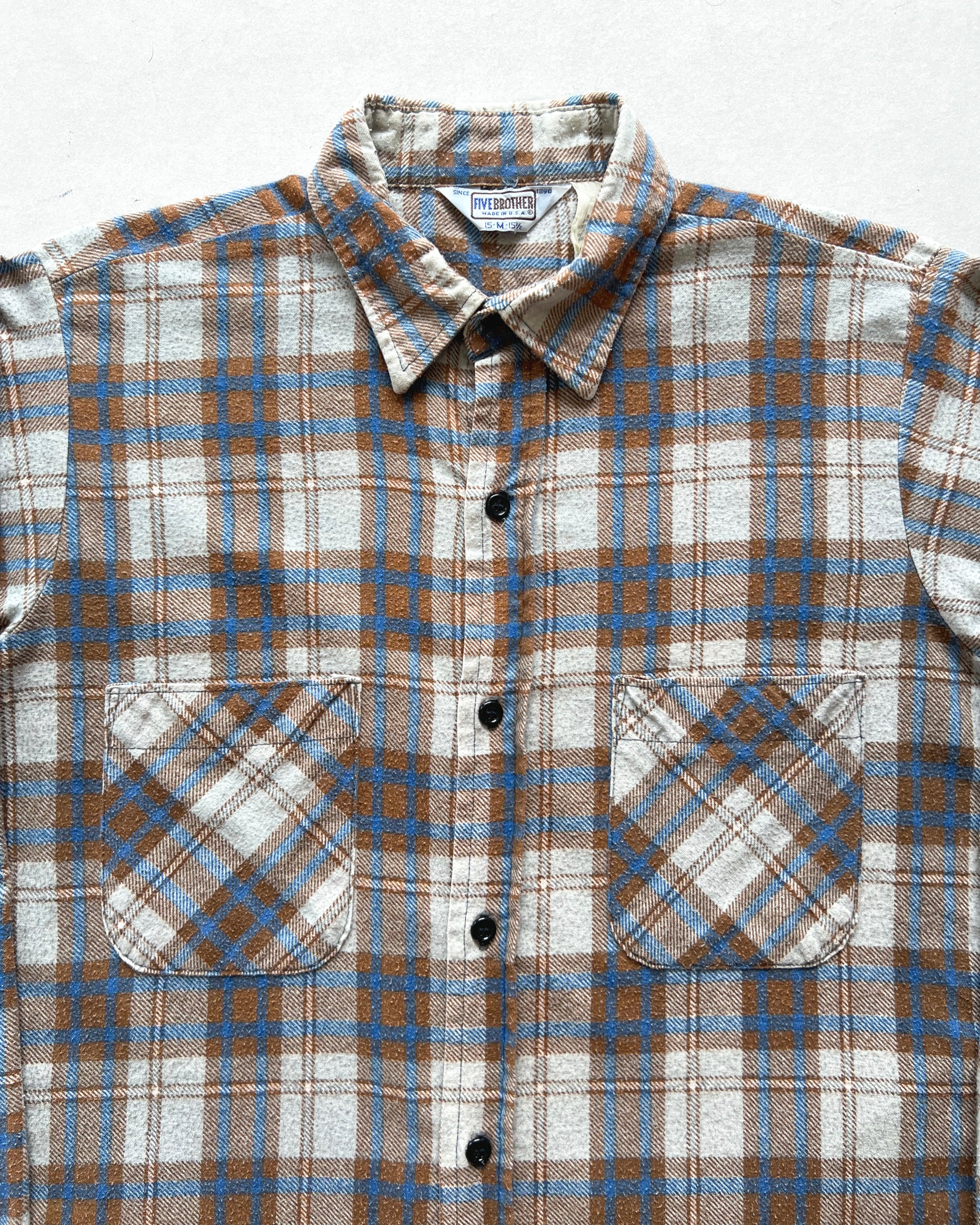 1970S FIVE BROTHERS PLAID FLANNEL SHIRT (M)