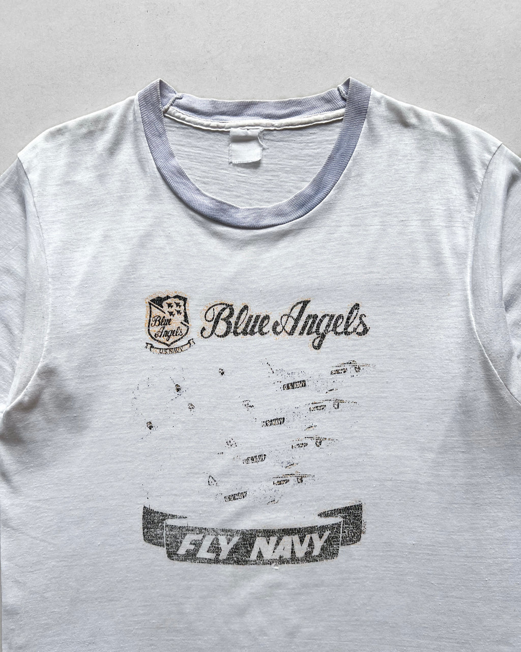 1980S 'BLUE ANGEL US NAVY' RINGER TEE (M)